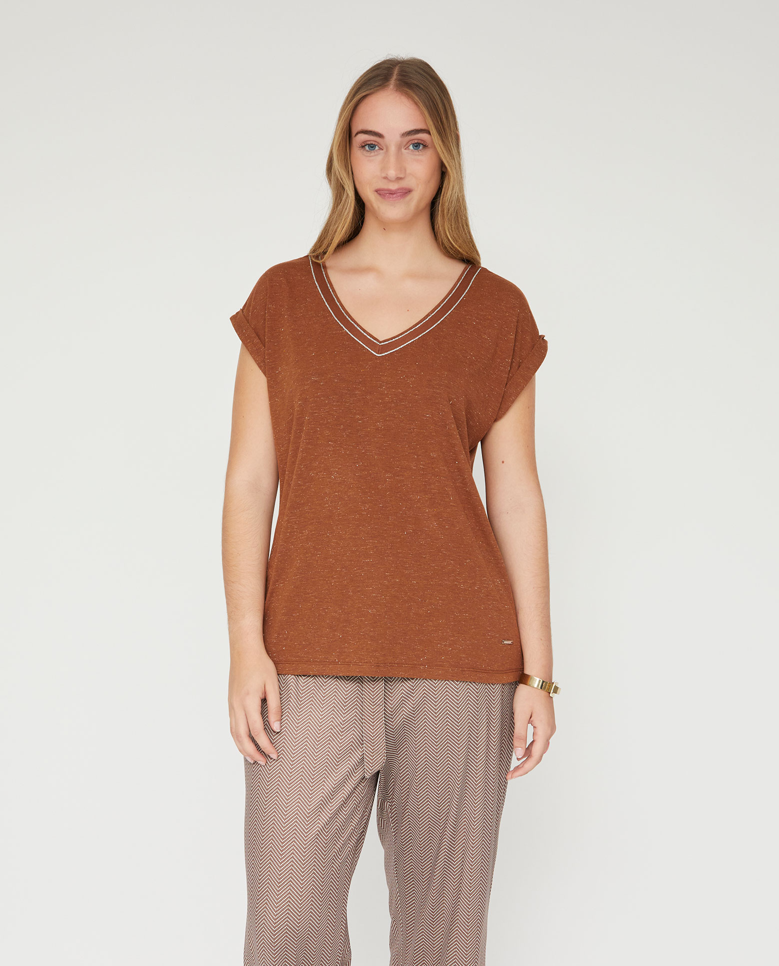 October - Camiseta de mujer tejido hilo metalico.