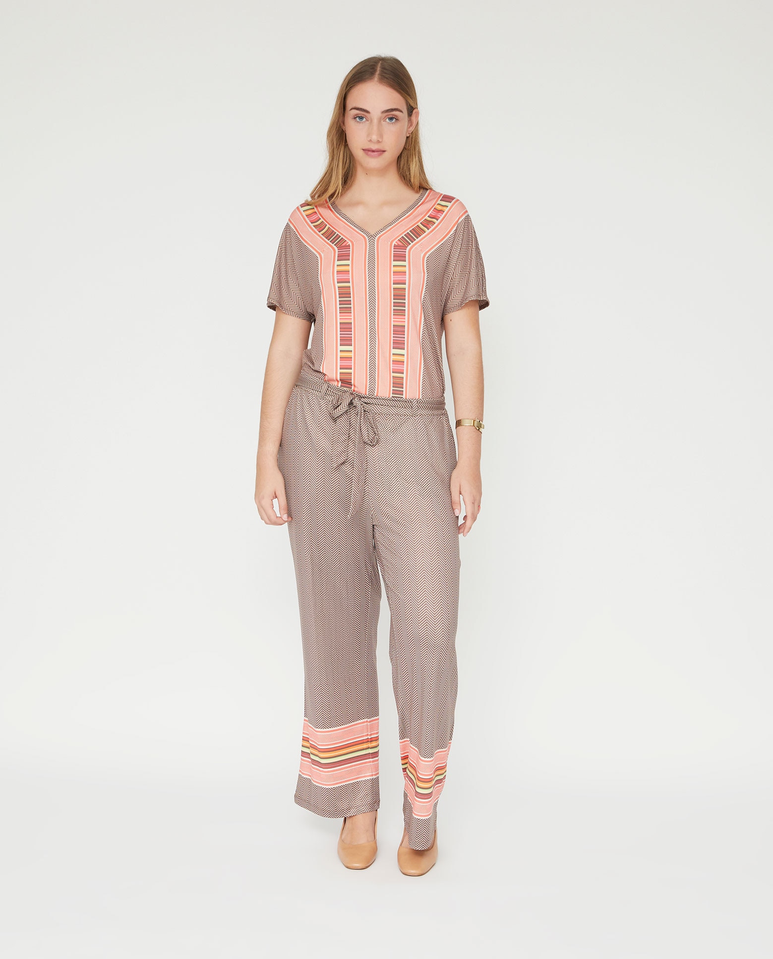 Pantalón recto de mujer estampado posicional - October - Marrón Marrón-1