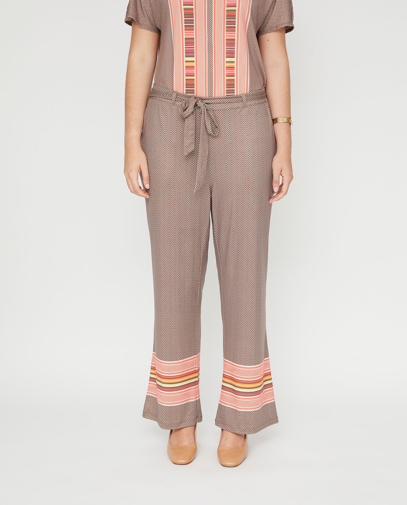 Pantalón recto de mujer estampado posicional - October - Marrón Marrón-4