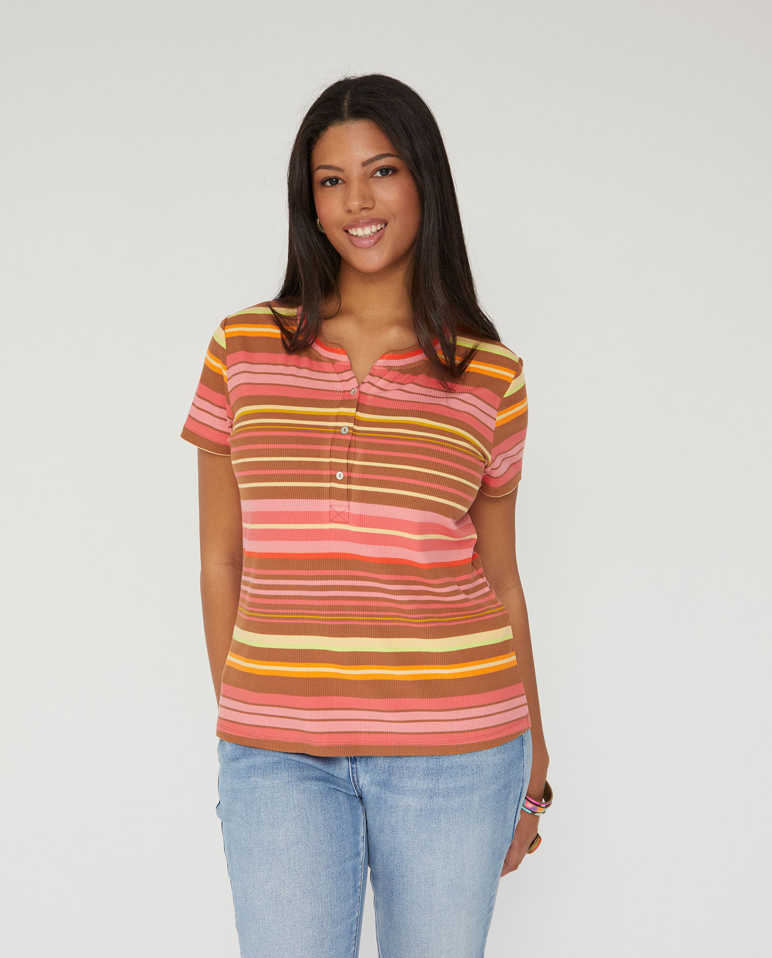 October - Camiseta de mujer canale rayas multicolor.