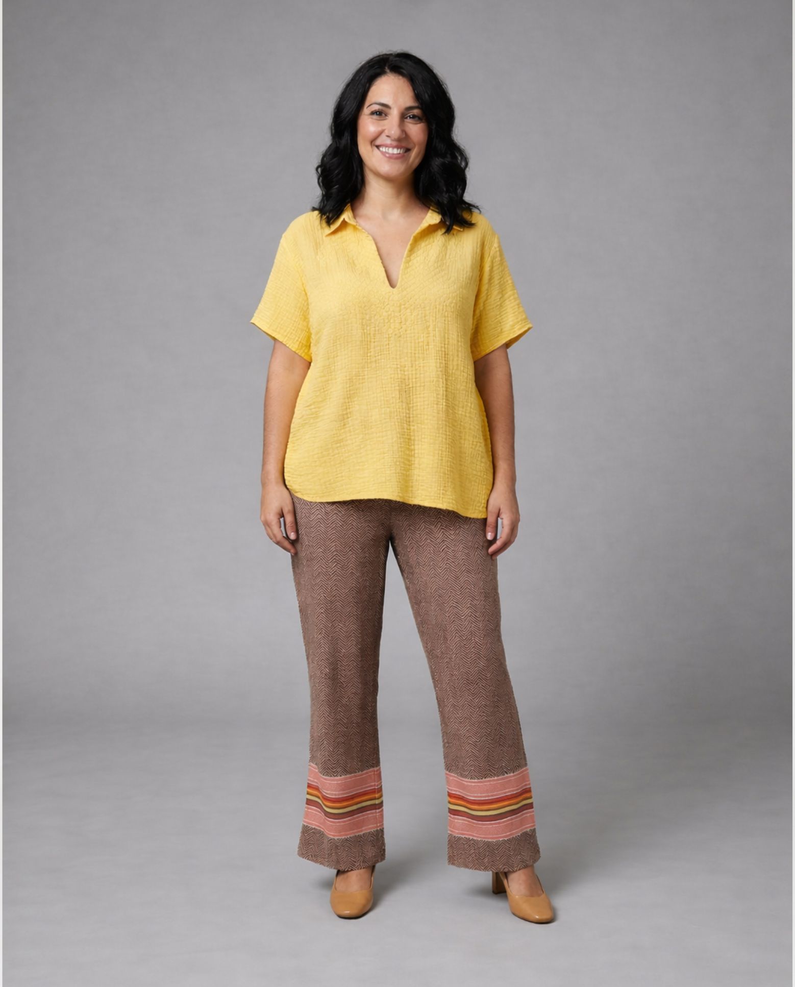 Blusa de mujer bordado a tono en delantero - October - Amarillo Amarillo-4
