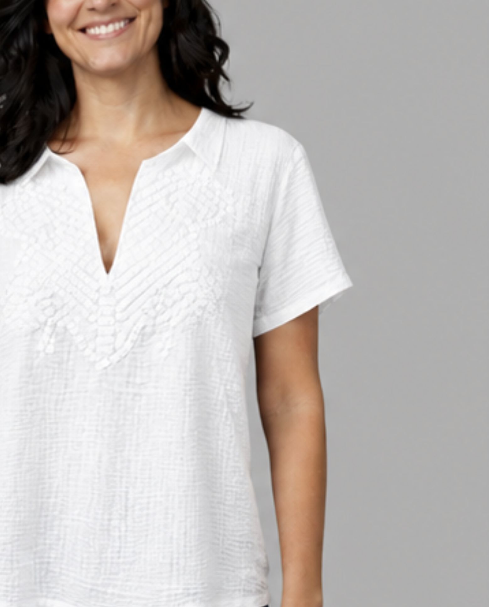Blusa de mujer bordado a tono en delantero - October - Blanco Blanco-3