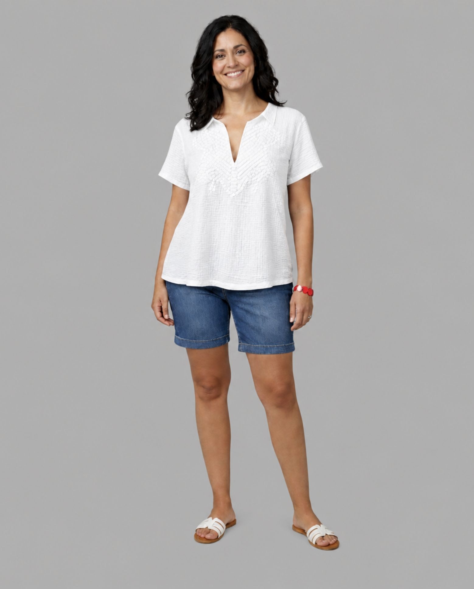 Blusa de mujer bordado a tono en delantero - October - Blanco Blanco-4