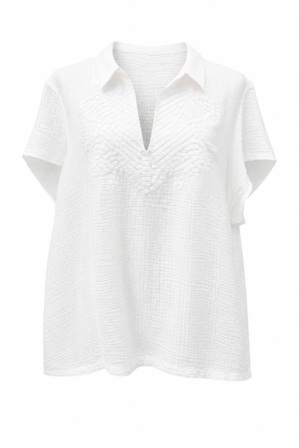 Blusa de mujer bordado a tono en delantero - October - Blanco Blanco-5