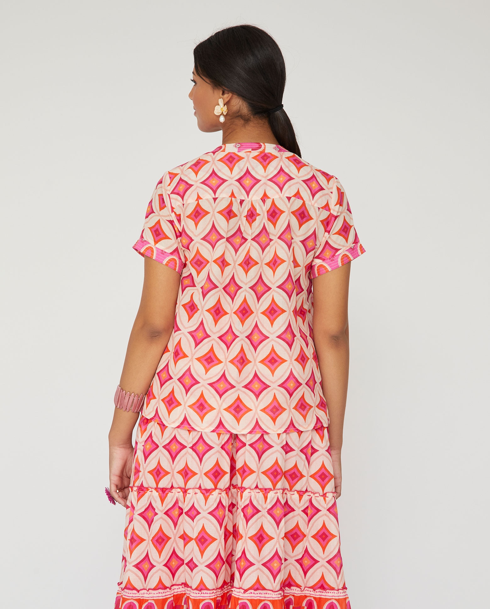 Blusa de mujer estampada - October - Blanco / Fucsia Blanco / Fucsia-2