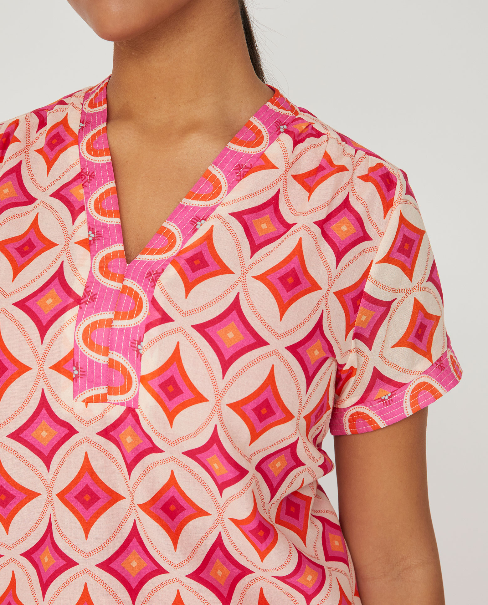 Blusa de mujer estampada - October - Blanco / Fucsia Blanco / Fucsia-3