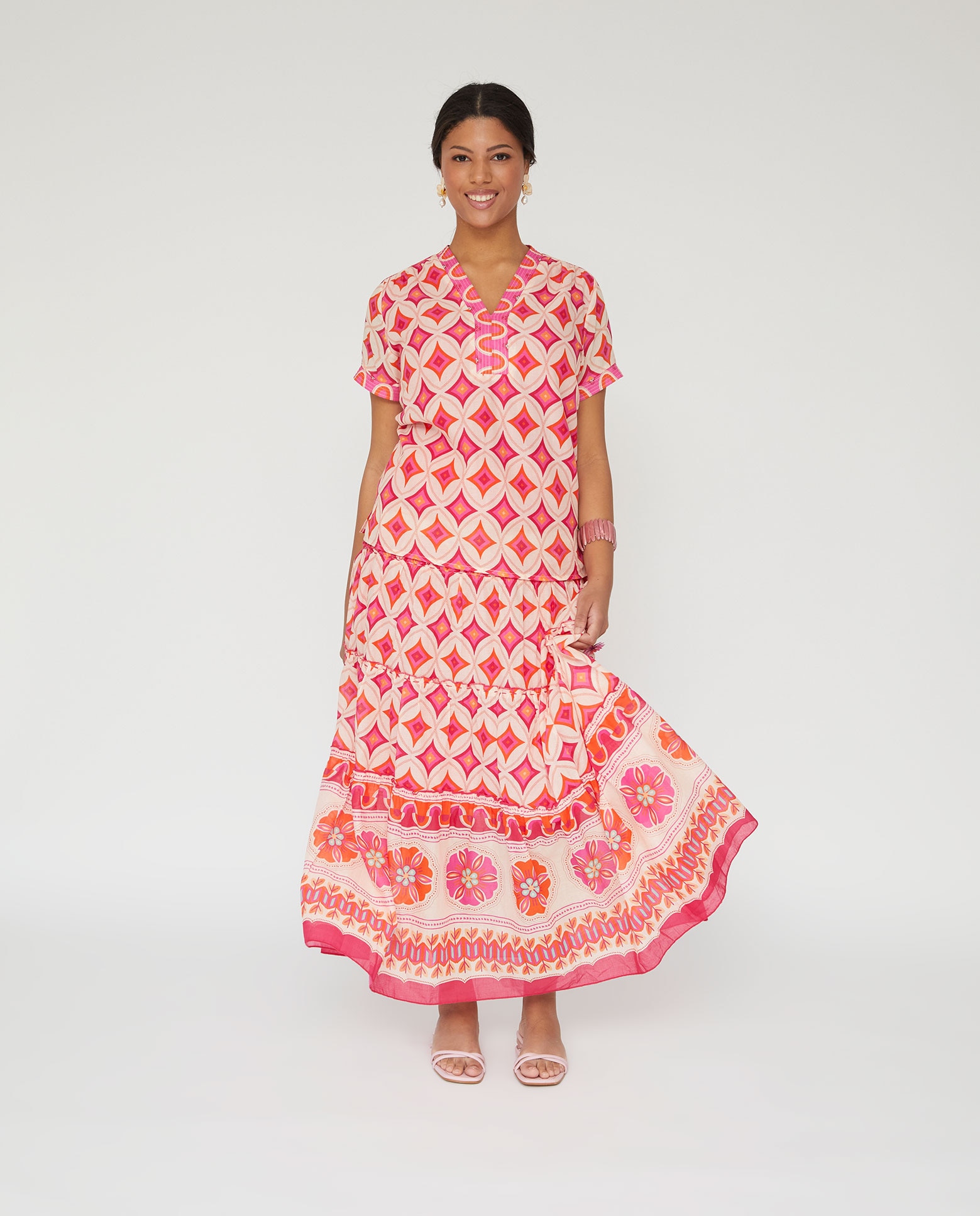 Blusa de mujer estampada - October - Blanco / Fucsia Blanco / Fucsia-4