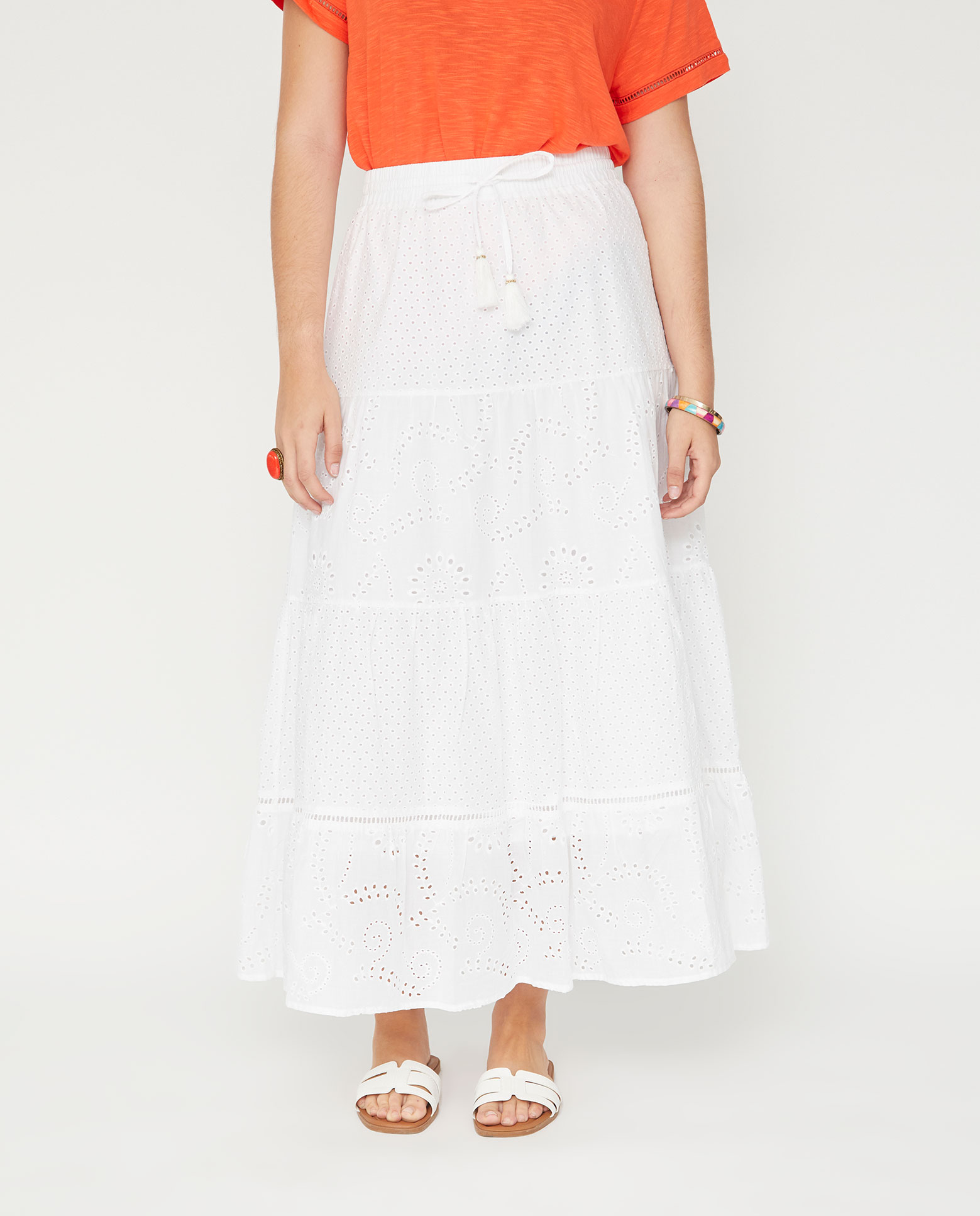 Falda larga bordado suizo - October - Blanco Blanco-4