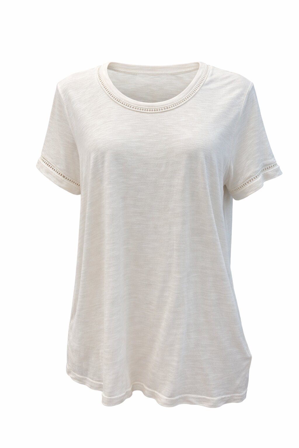 Camiseta de mujer escote pico con entredos - October - Blanco Blanco-5