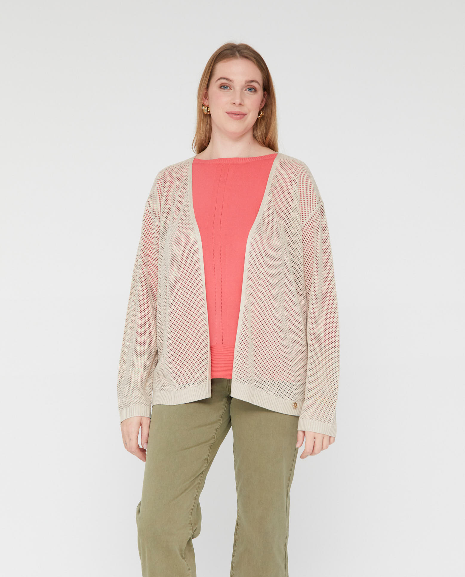 Chaqueta de mujer punto abierta - October - Beige Beige-1