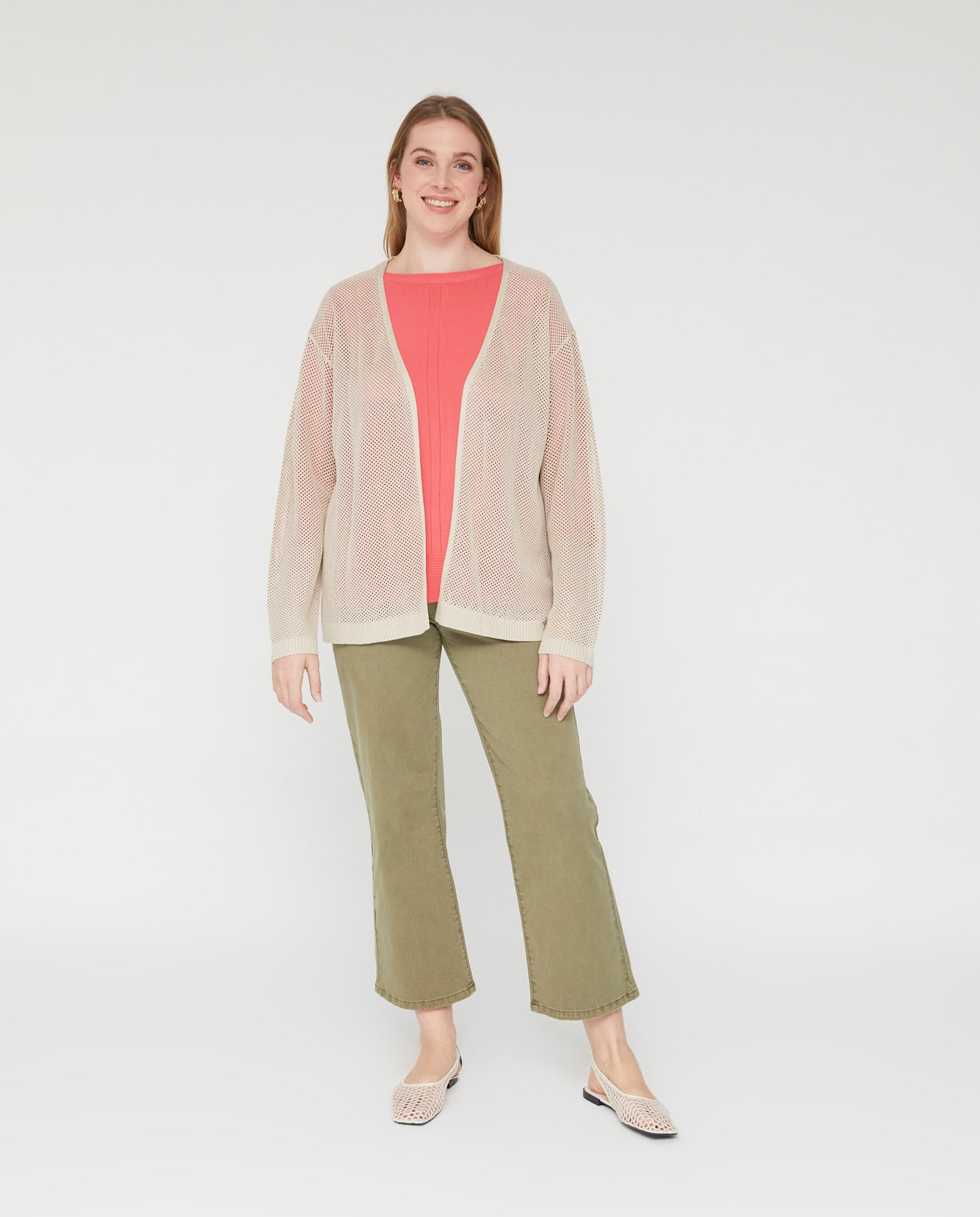 Chaqueta de mujer punto abierta - October - Beige Beige-4