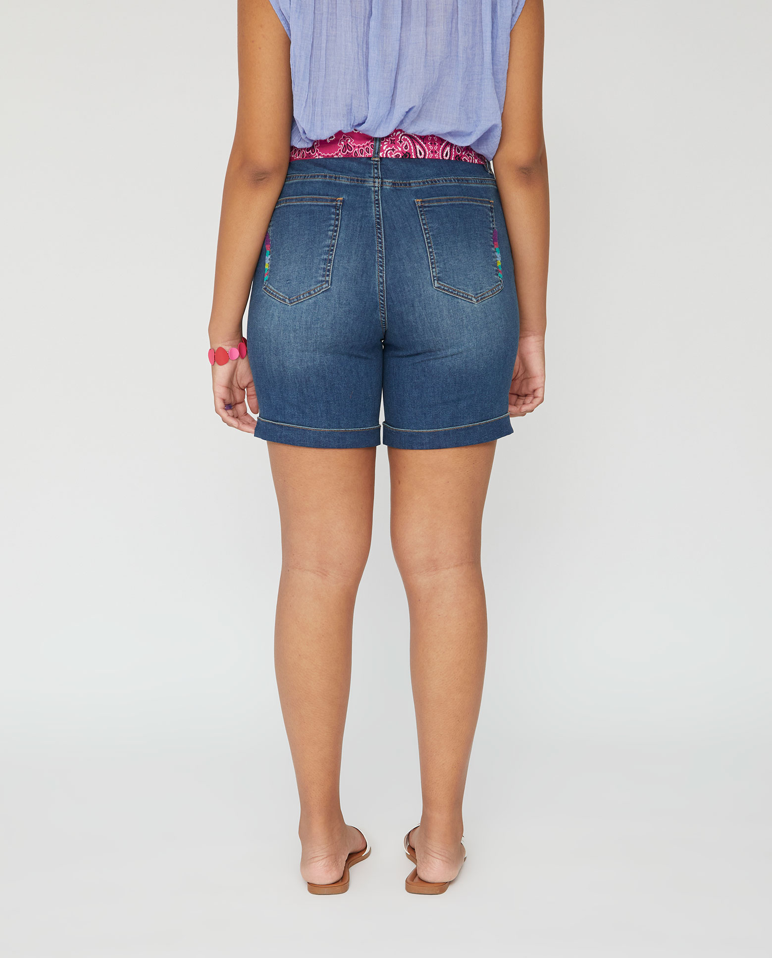 Bermuda de mujer denim con cinturon pañuelo - October - Azul Azul-2