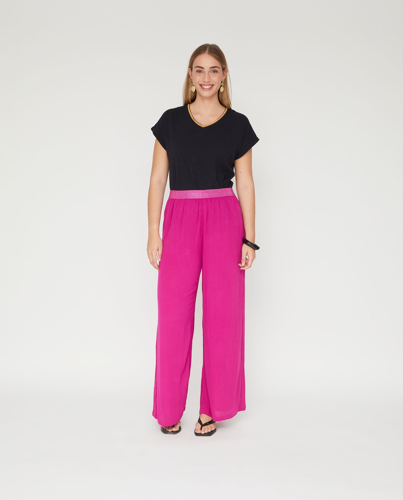 Pantalón fluido con cintura elastica - October - Magenta Magenta-1