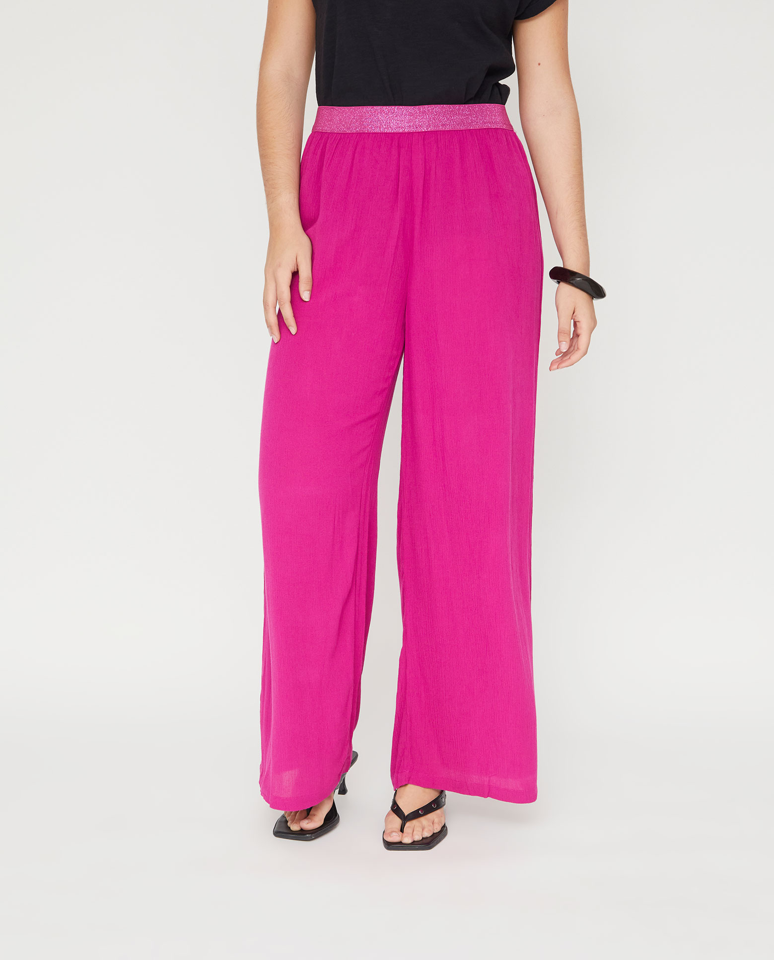 Pantalón fluido con cintura elastica - October - Magenta Magenta-4