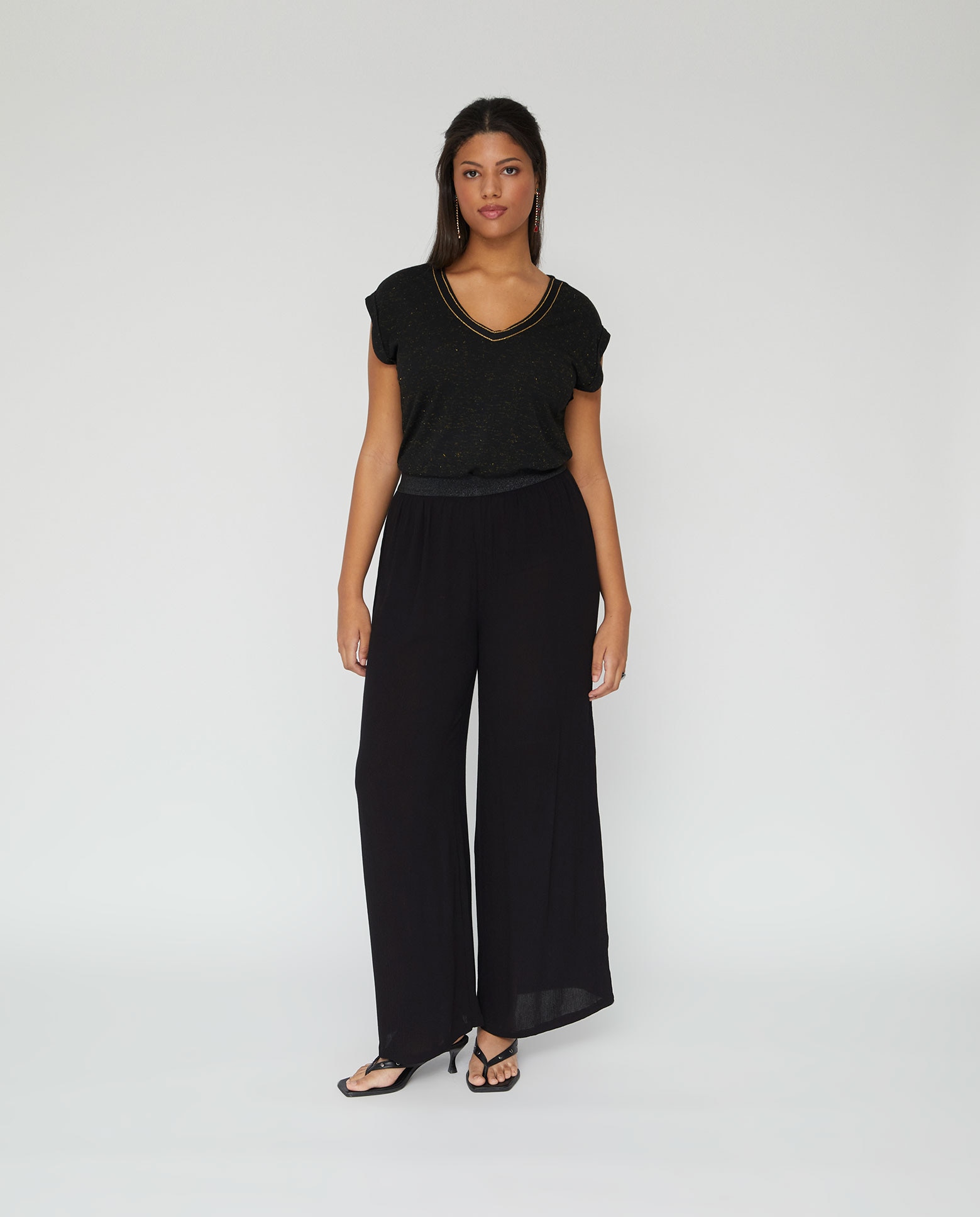Pantalón fluido con cintura elastica - October - Negro Negro-1