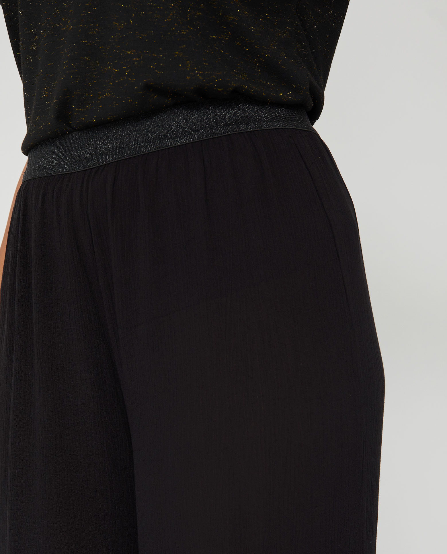 Pantalón fluido con cintura elastica - October - Negro Negro-3