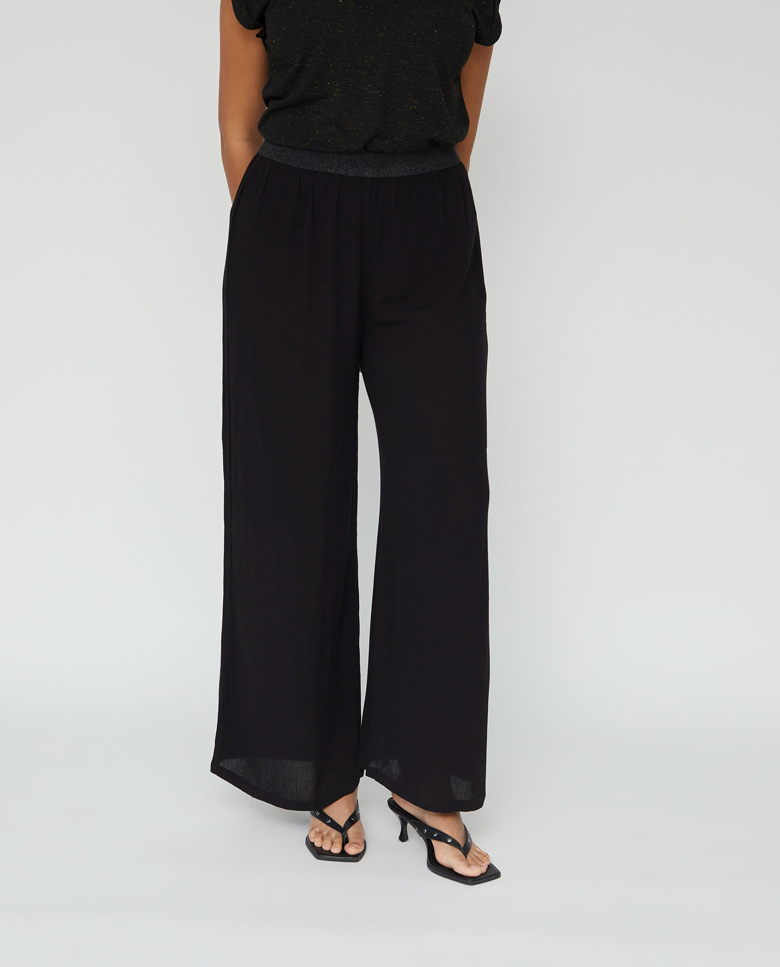 Pantalón fluido con cintura elastica - October - Negro Negro-4