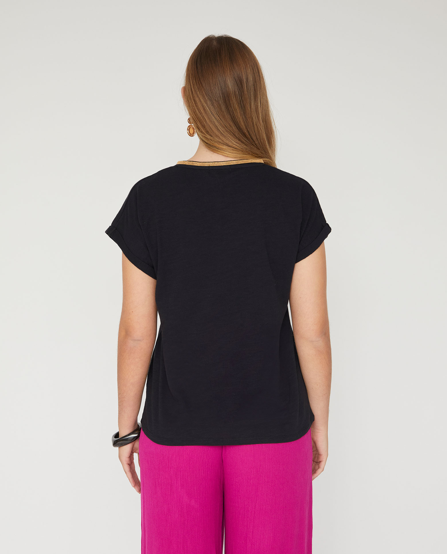 Camiseta escote pico manga corta - October - Negro Negro-2