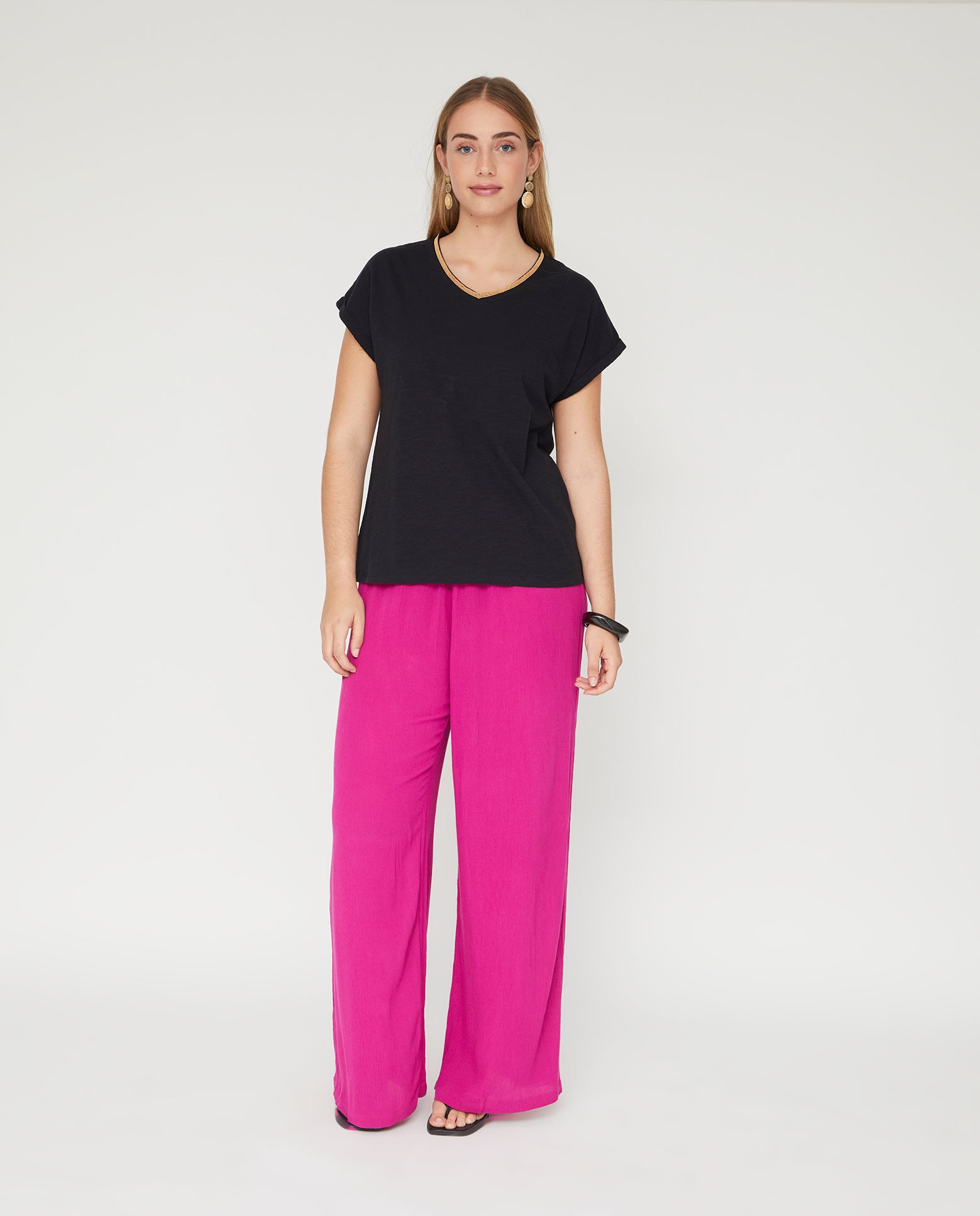 Camiseta escote pico manga corta - October - Negro Negro-4