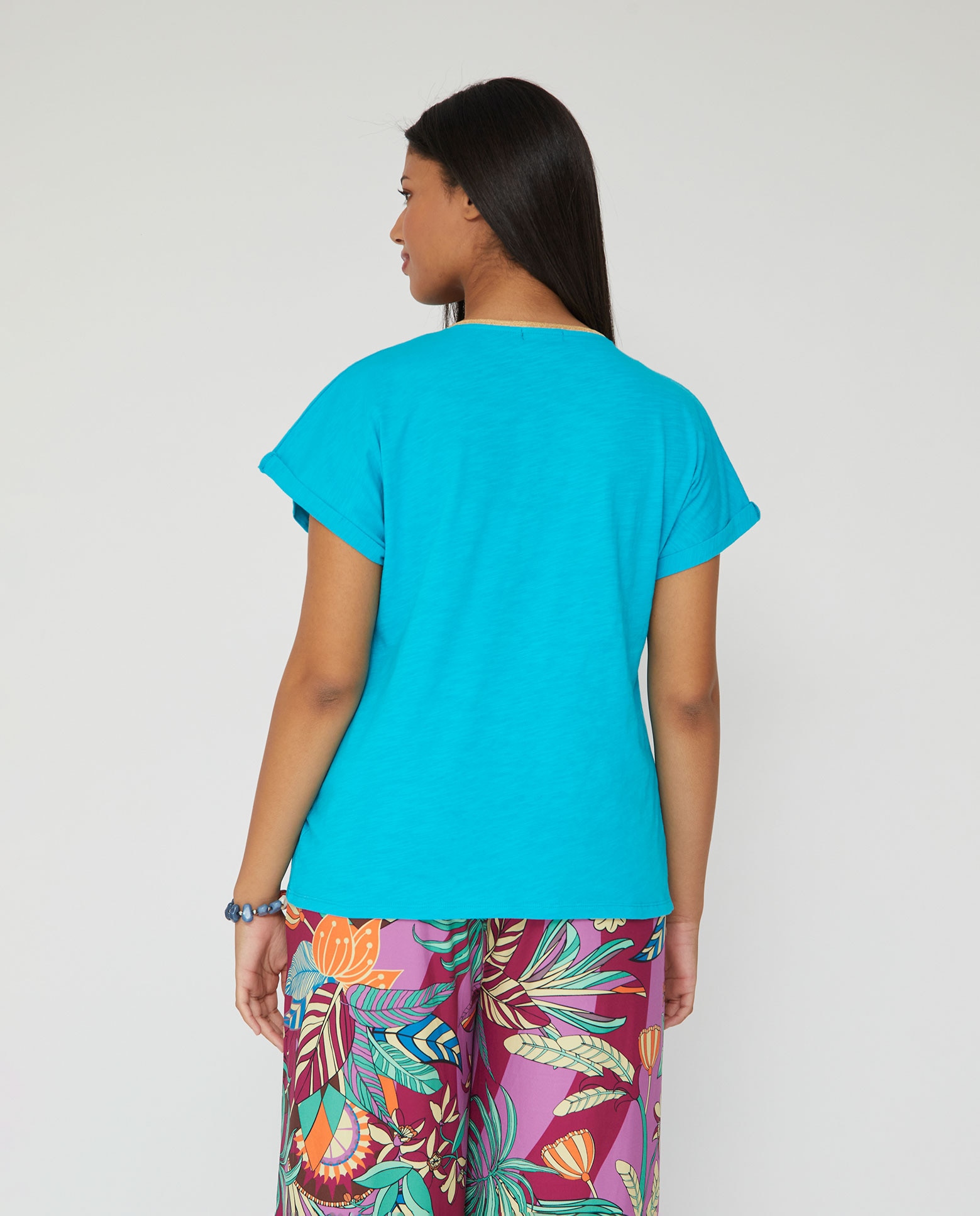 Camiseta escote pico manga corta - October - Turquesa Turquesa-2
