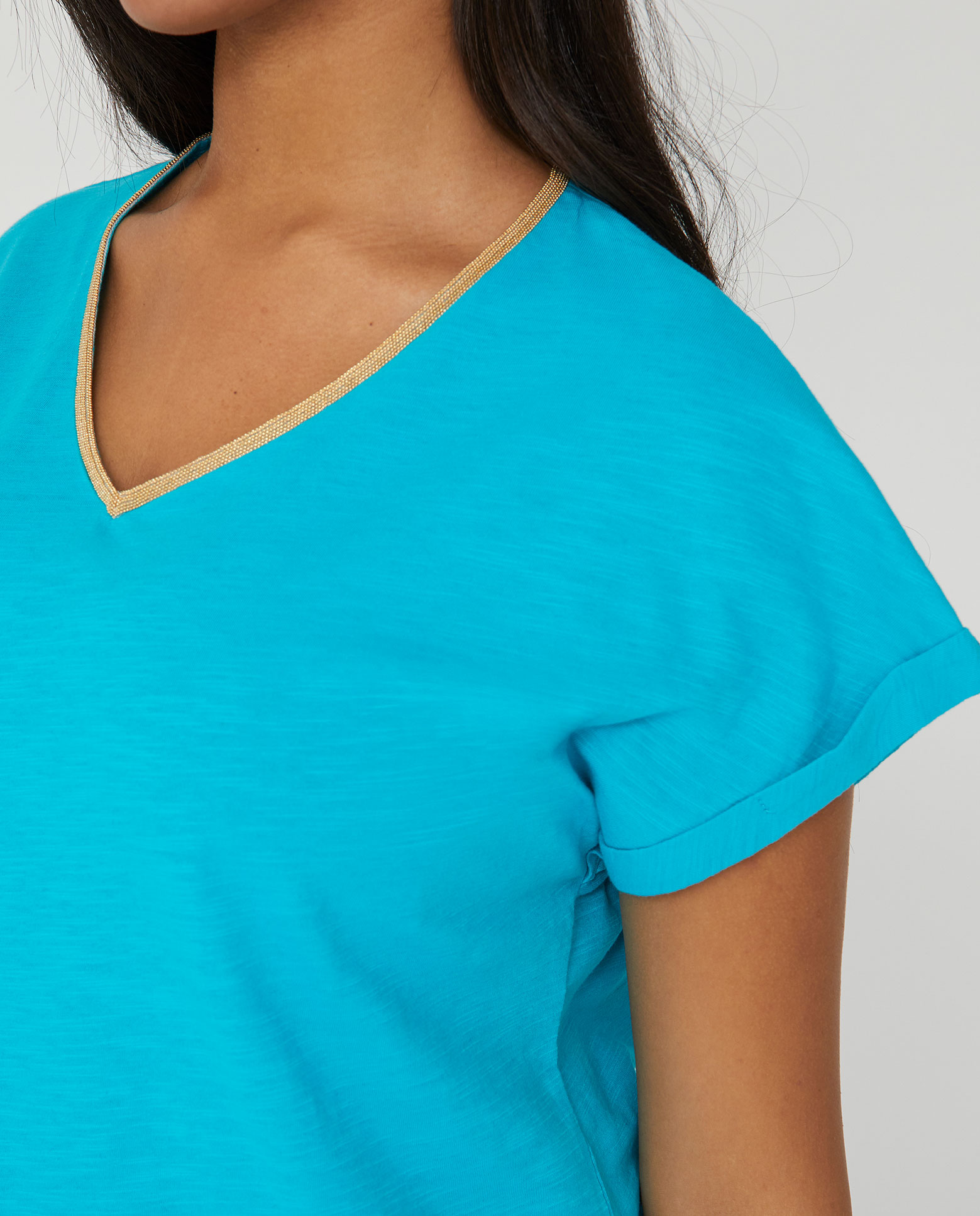 Camiseta escote pico manga corta - October - Turquesa Turquesa-3