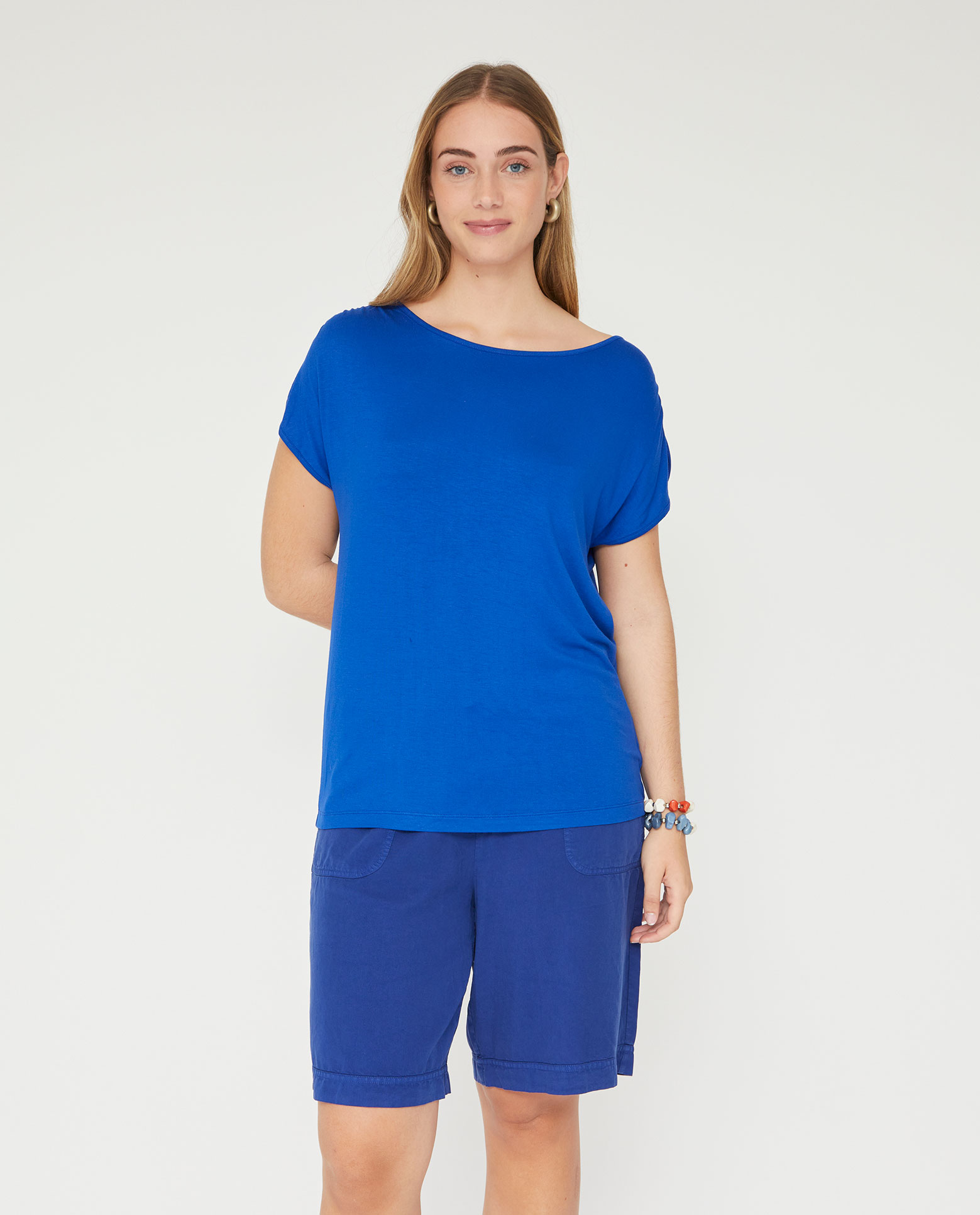 Camiseta de mujer hombro fruncido - October - Azul Cobalto Azul Cobalto-1