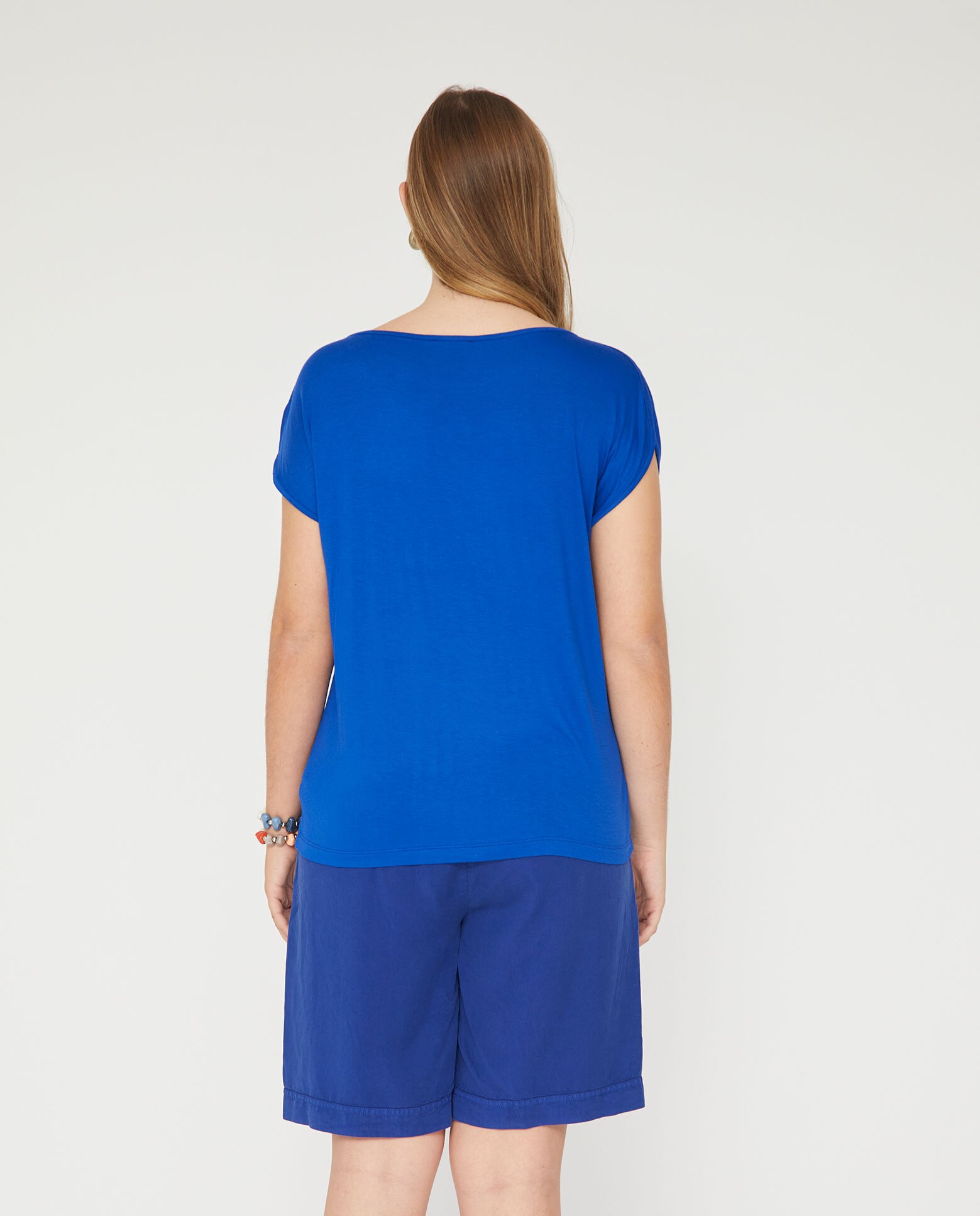 Camiseta de mujer hombro fruncido - October - Azul Cobalto Azul Cobalto-2