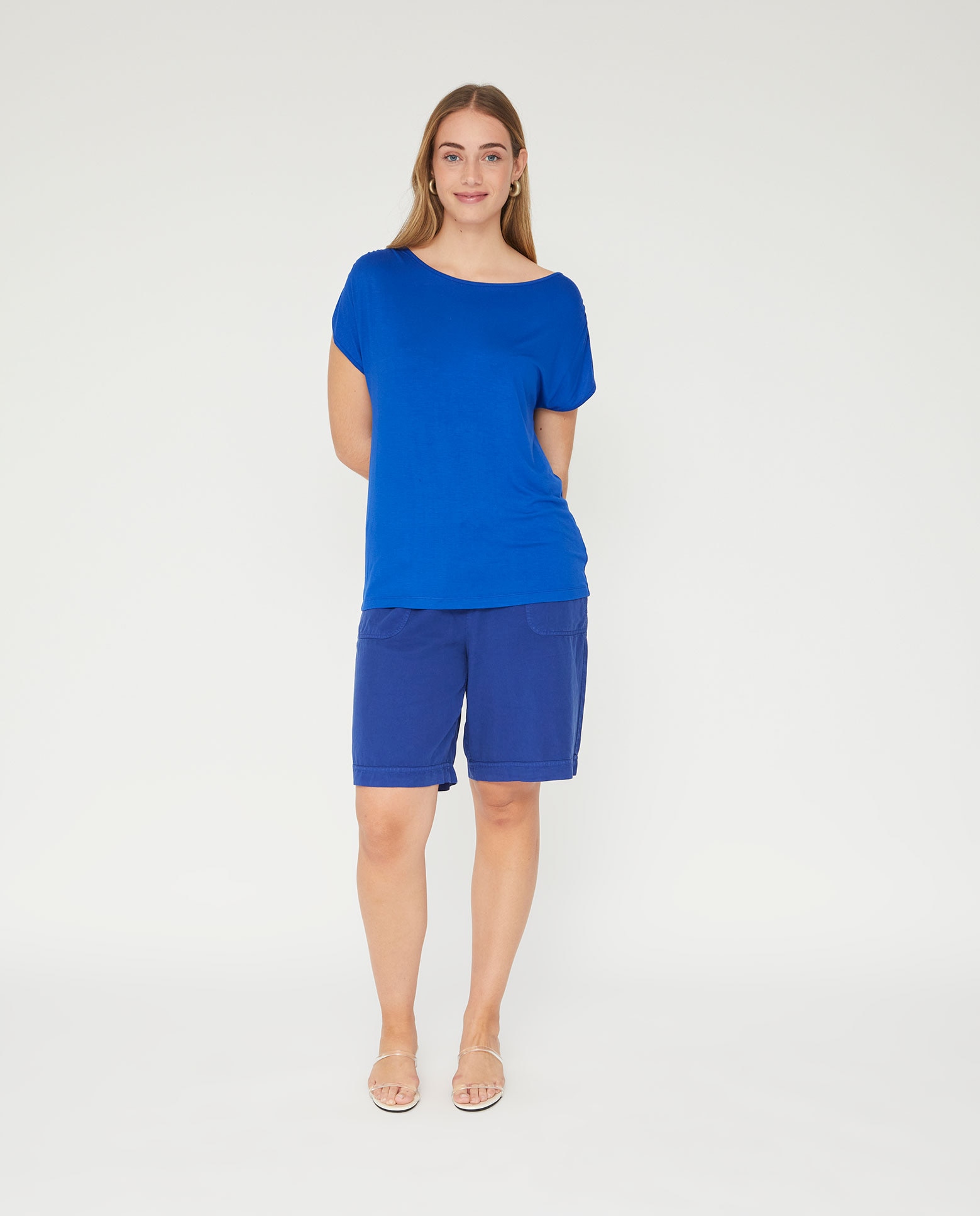 Camiseta de mujer hombro fruncido - October - Azul Cobalto Azul Cobalto-4