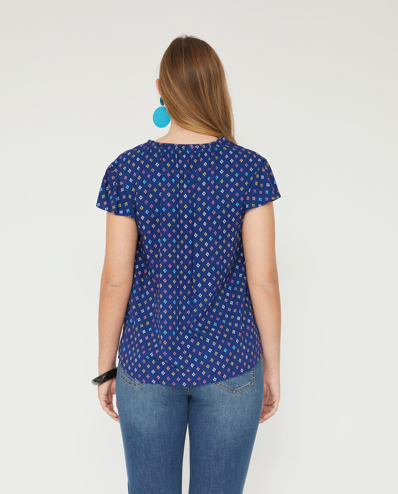 Blusa de mujer basica estampada manga corta - October - Azul Azul-2