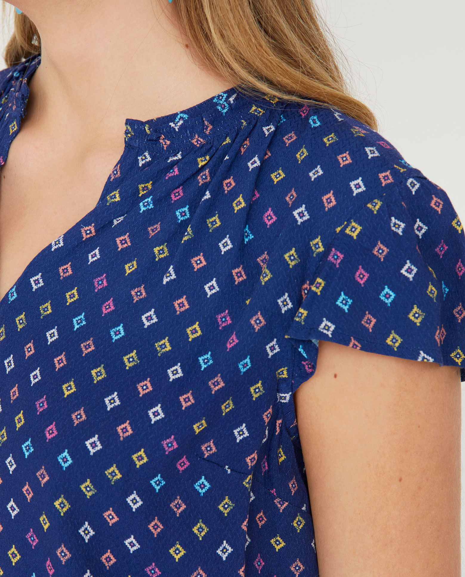 Blusa de mujer basica estampada manga corta - October - Azul Azul-3