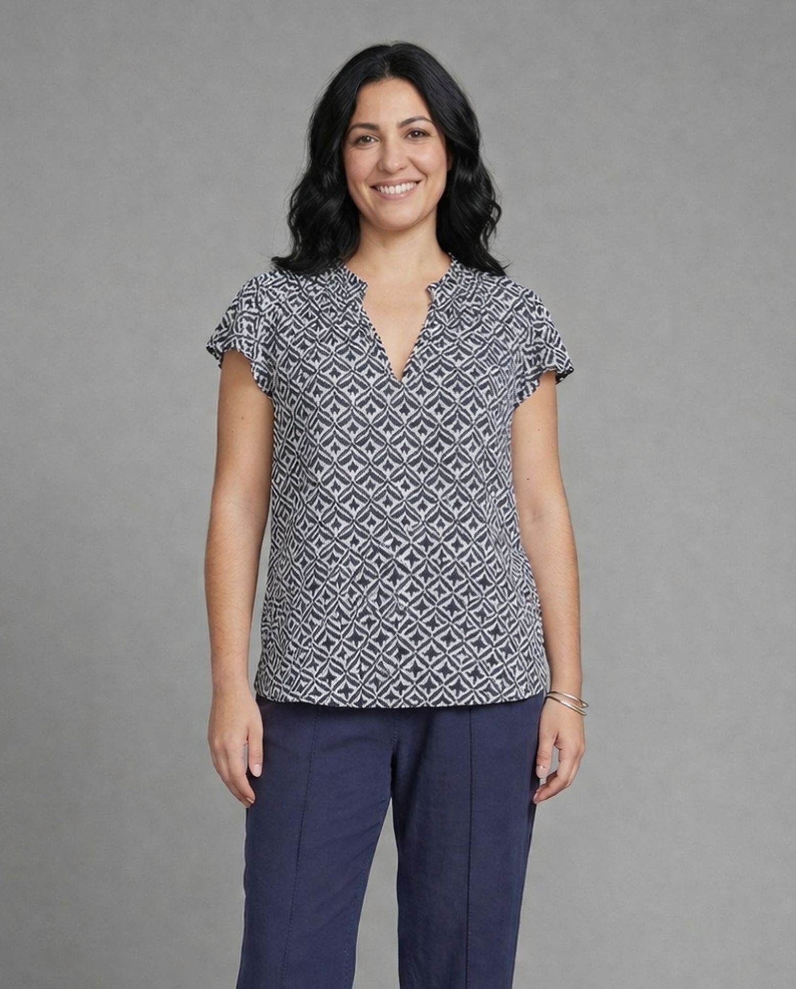 Blusa de mujer basica estampada manga corta - October - Blanco Blanco-1