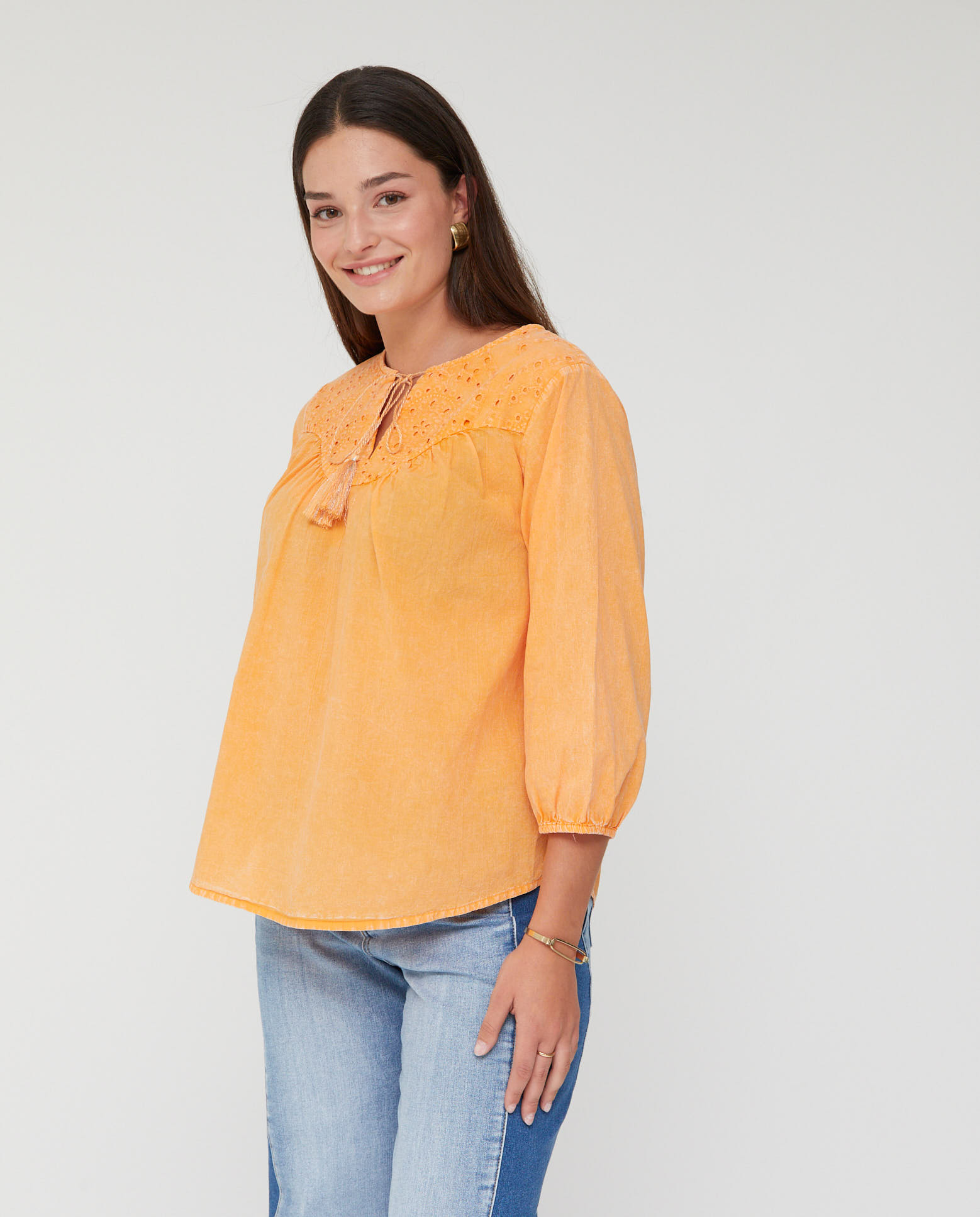 Blusa de mujer tinte en prenda - October - Naranja fuerte Naranja fuerte-1
