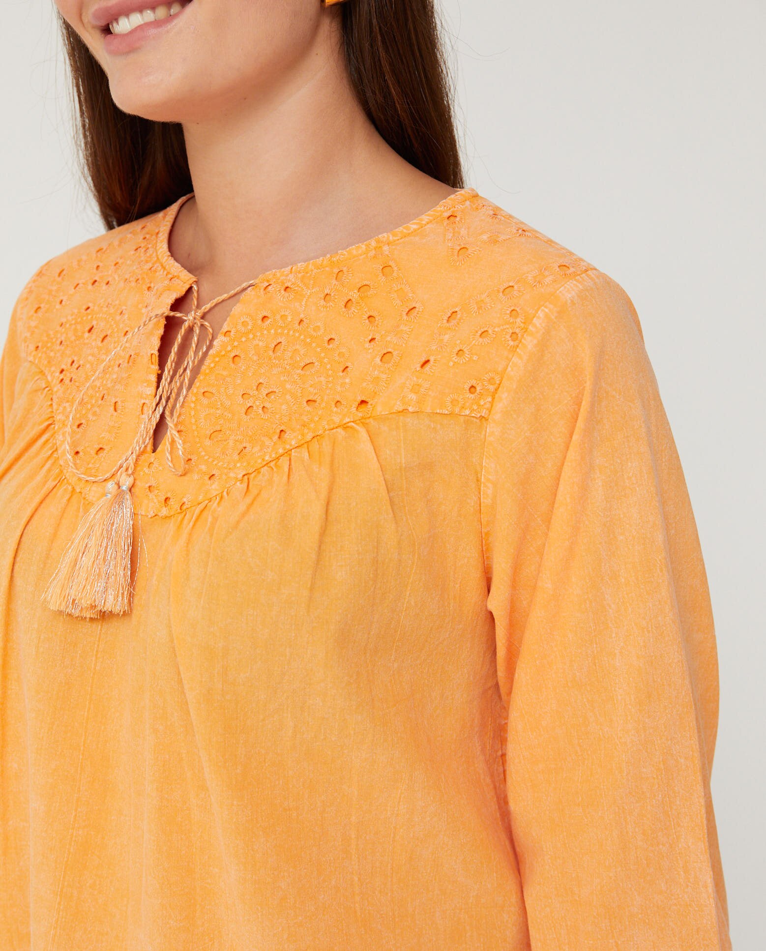 Blusa de mujer tinte en prenda - October - Naranja fuerte Naranja fuerte-3