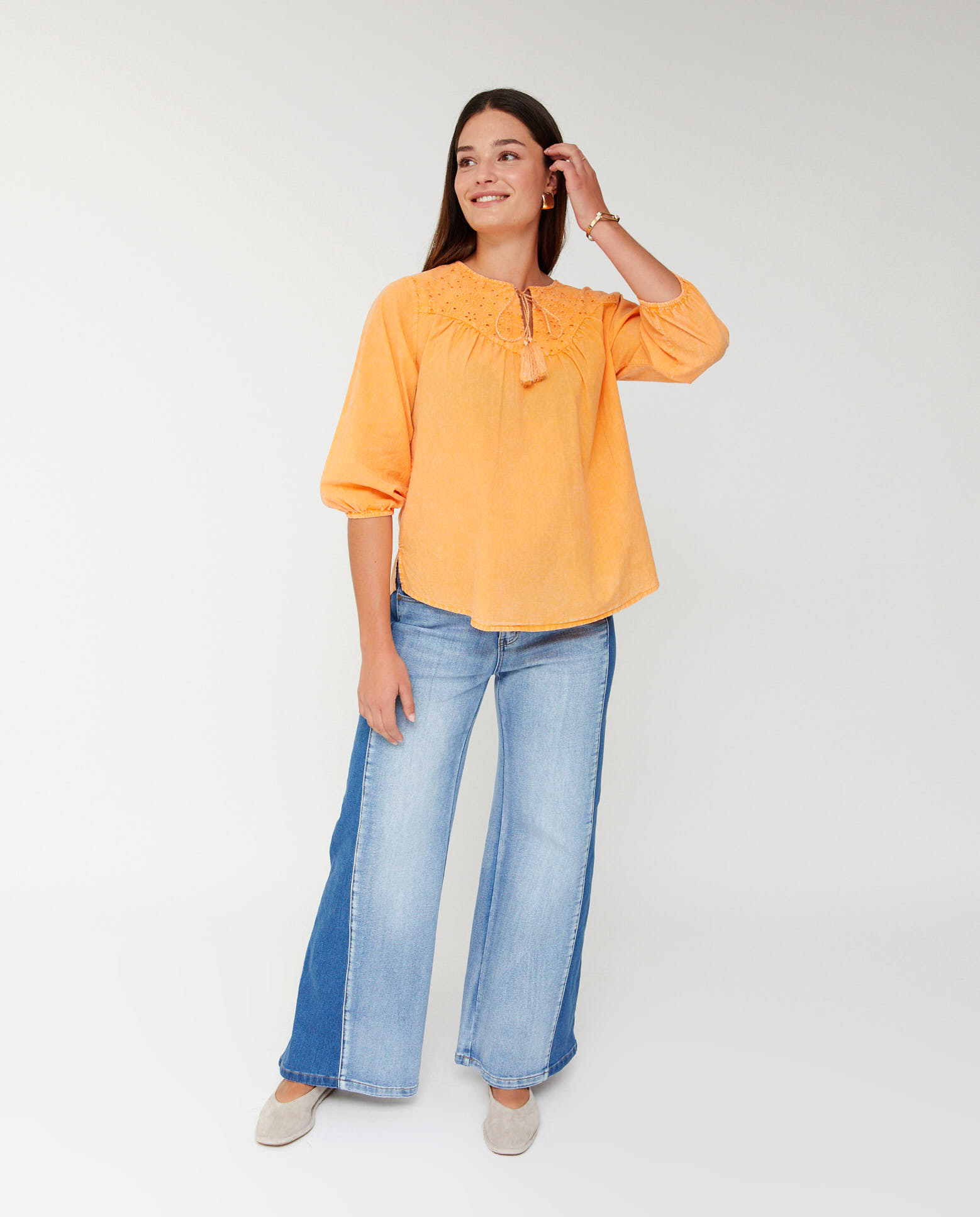 Blusa de mujer tinte en prenda - October - Naranja fuerte Naranja fuerte-4