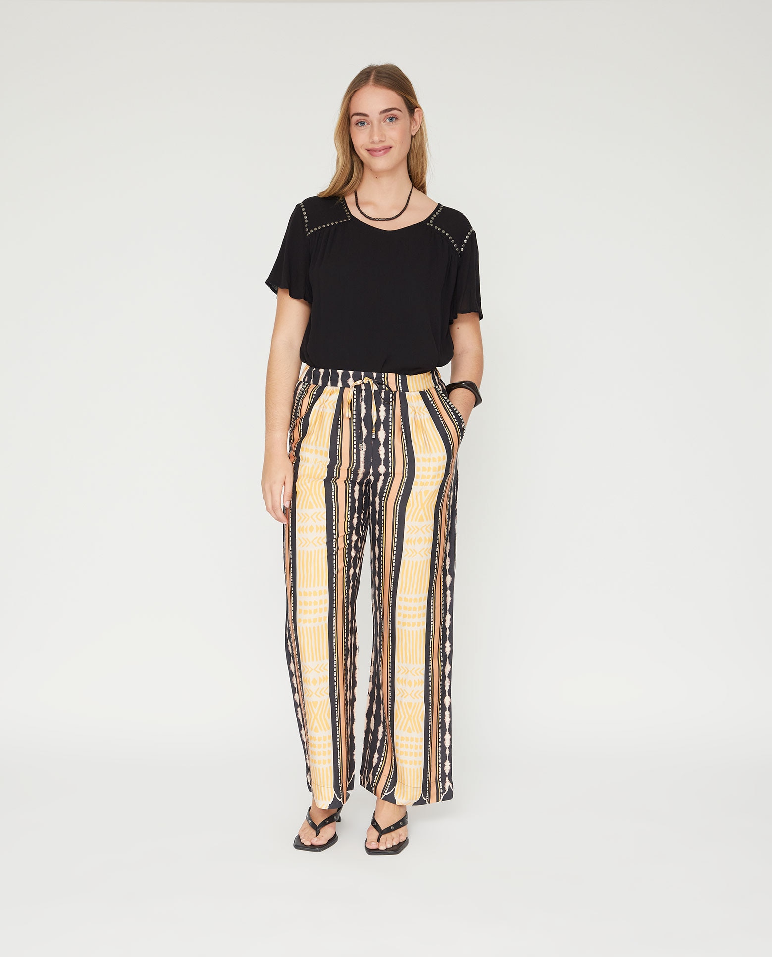 Pantalón estampado elastico en cintura - October - Negro Negro-1