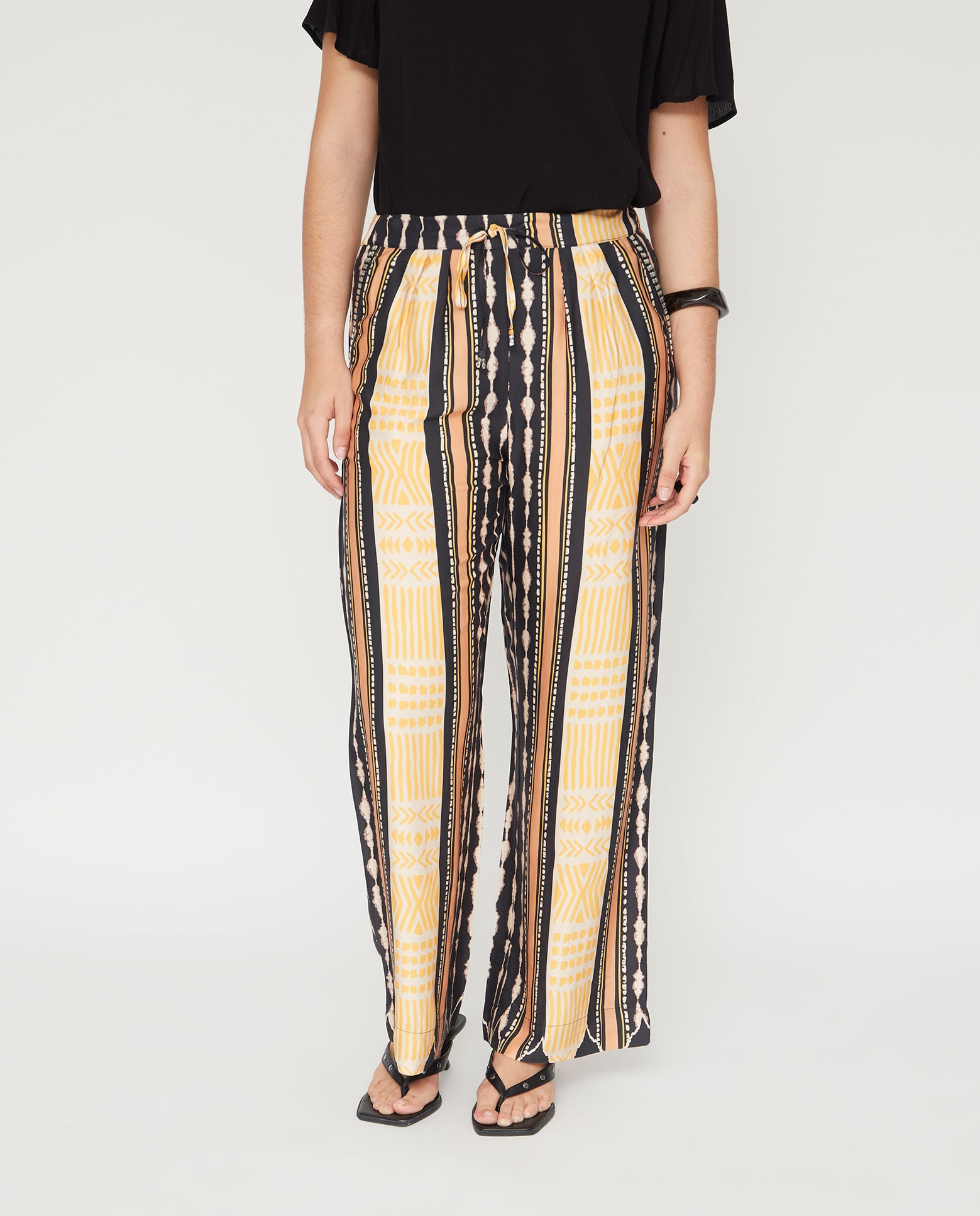 Pantalón estampado elastico en cintura - October - Negro Negro-4