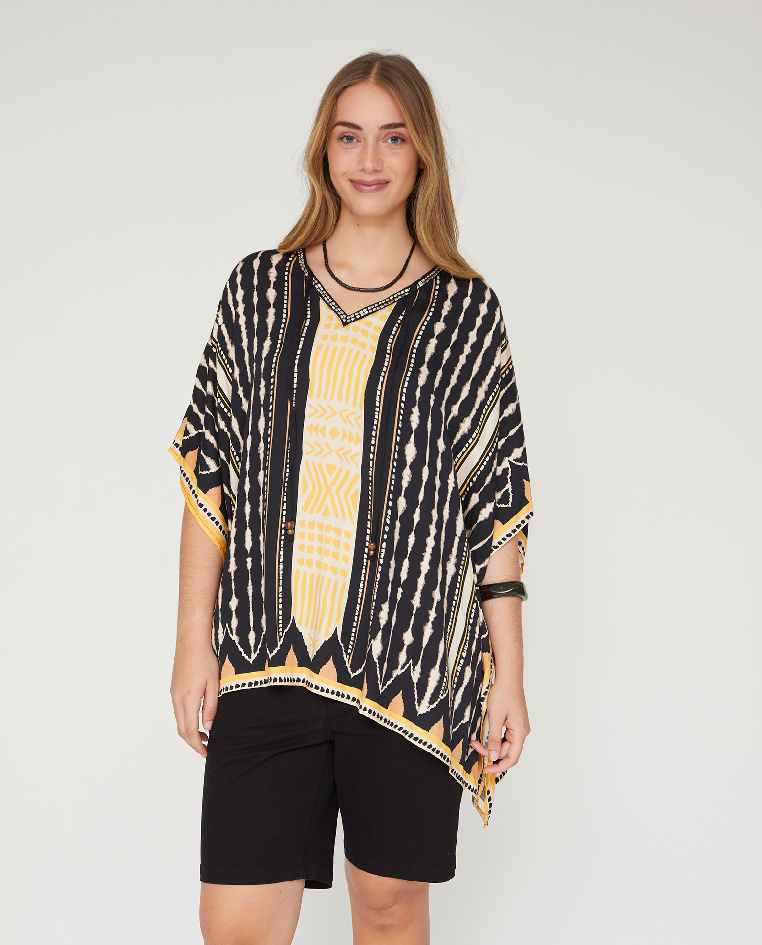 Kaftan con escote pico y abalorios - October - Negro Negro-1