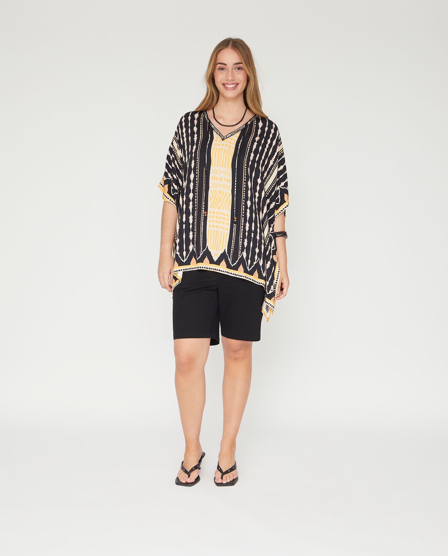 Kaftan con escote pico y abalorios - October - Negro Negro-4