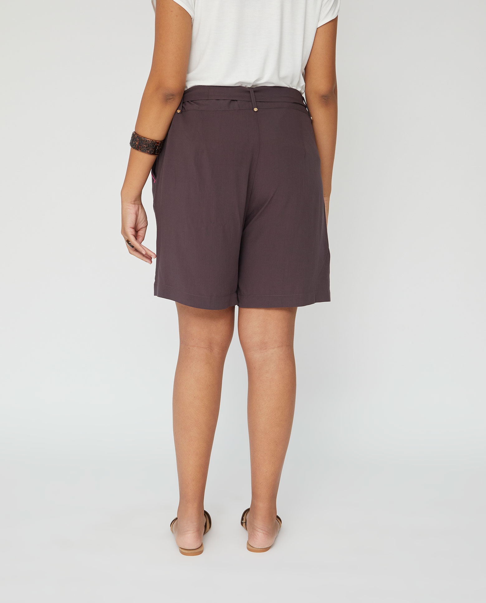 Bermuda de mujer estampada con cinturón ajustable - October - Marrón Marrón-2