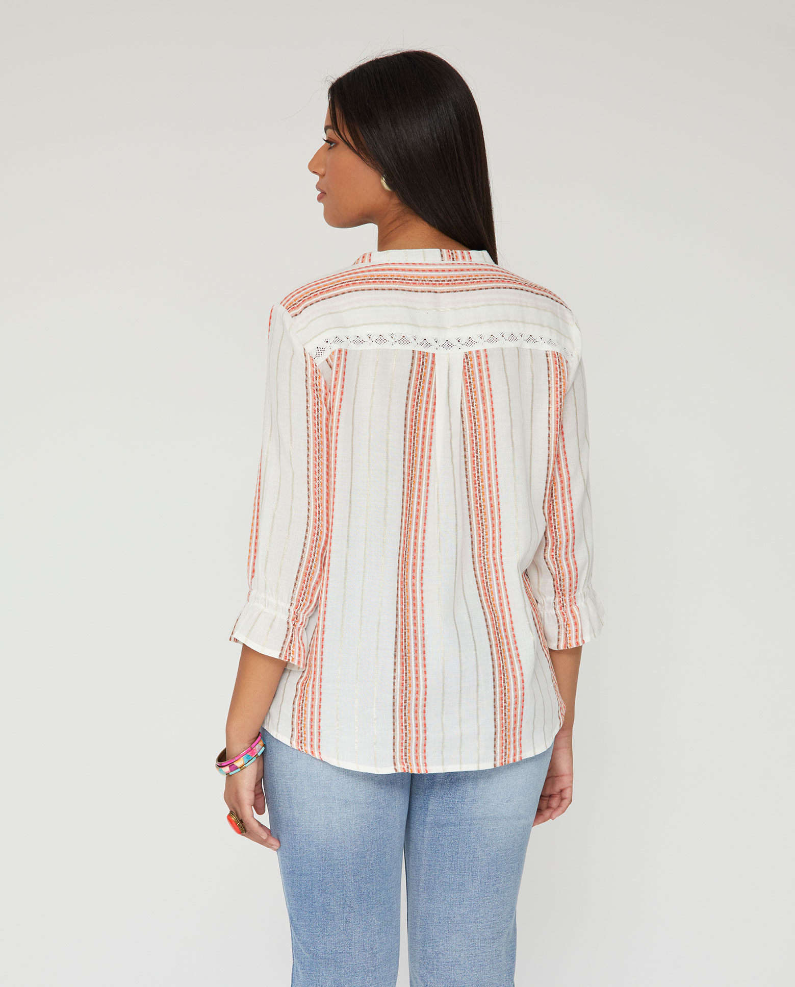 Blusa de mujer rayas cuello mao - October - Crudo Crudo-2