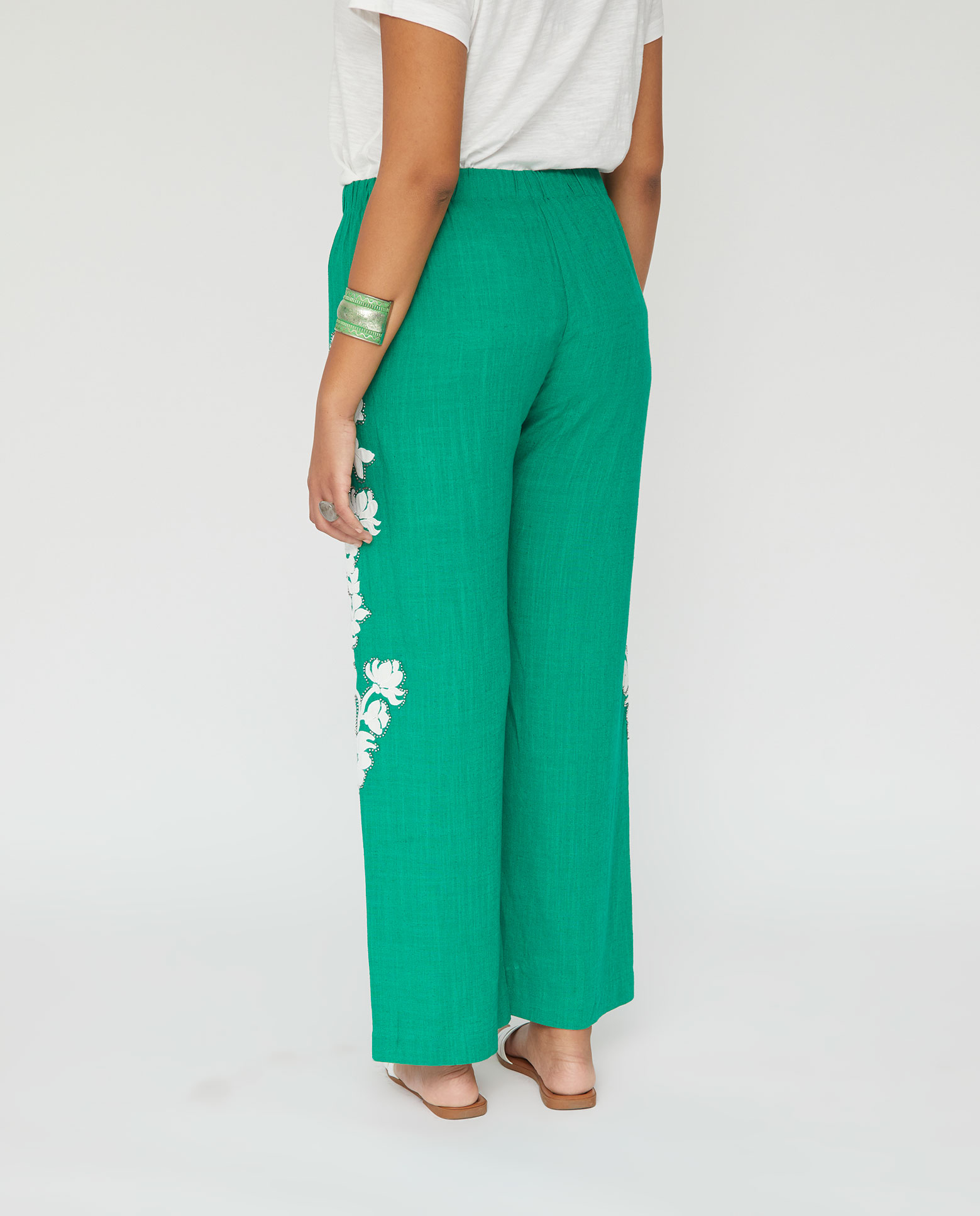 Pantalón bordado de mujer con abalorios - October - Verde Verde-2
