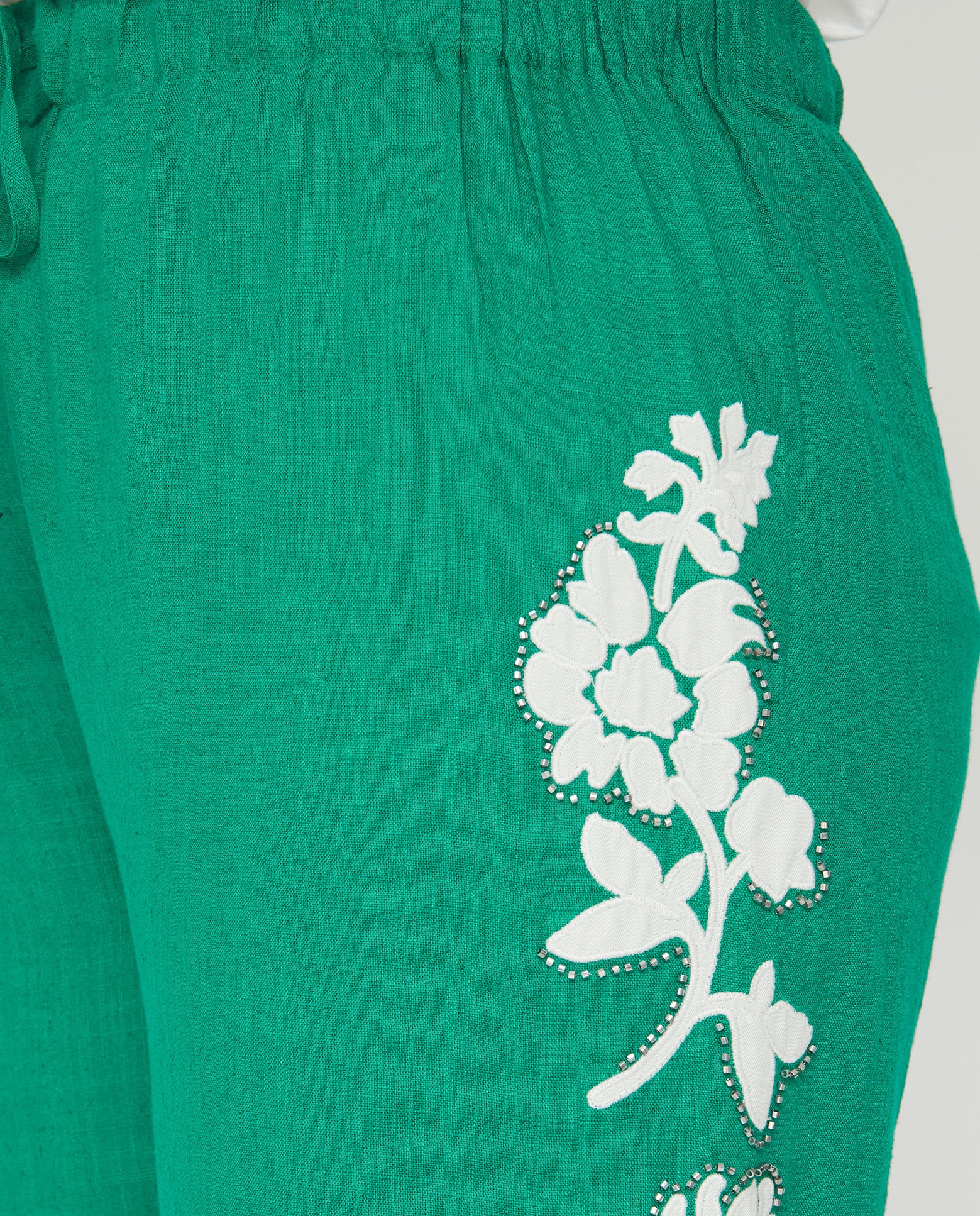 Pantalón bordado de mujer con abalorios - October - Verde Verde-3