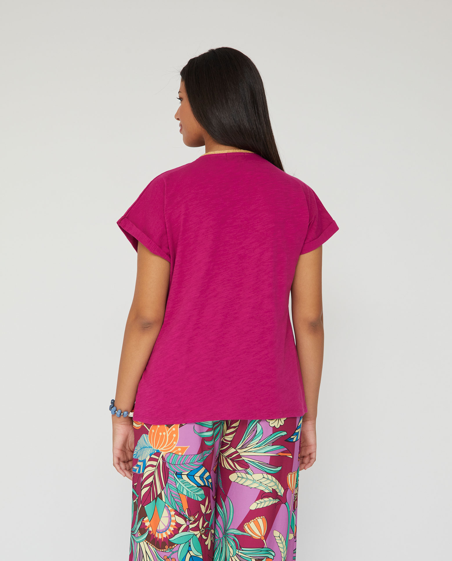 Camiseta escote pico manga corta - October - Magenta Magenta-2