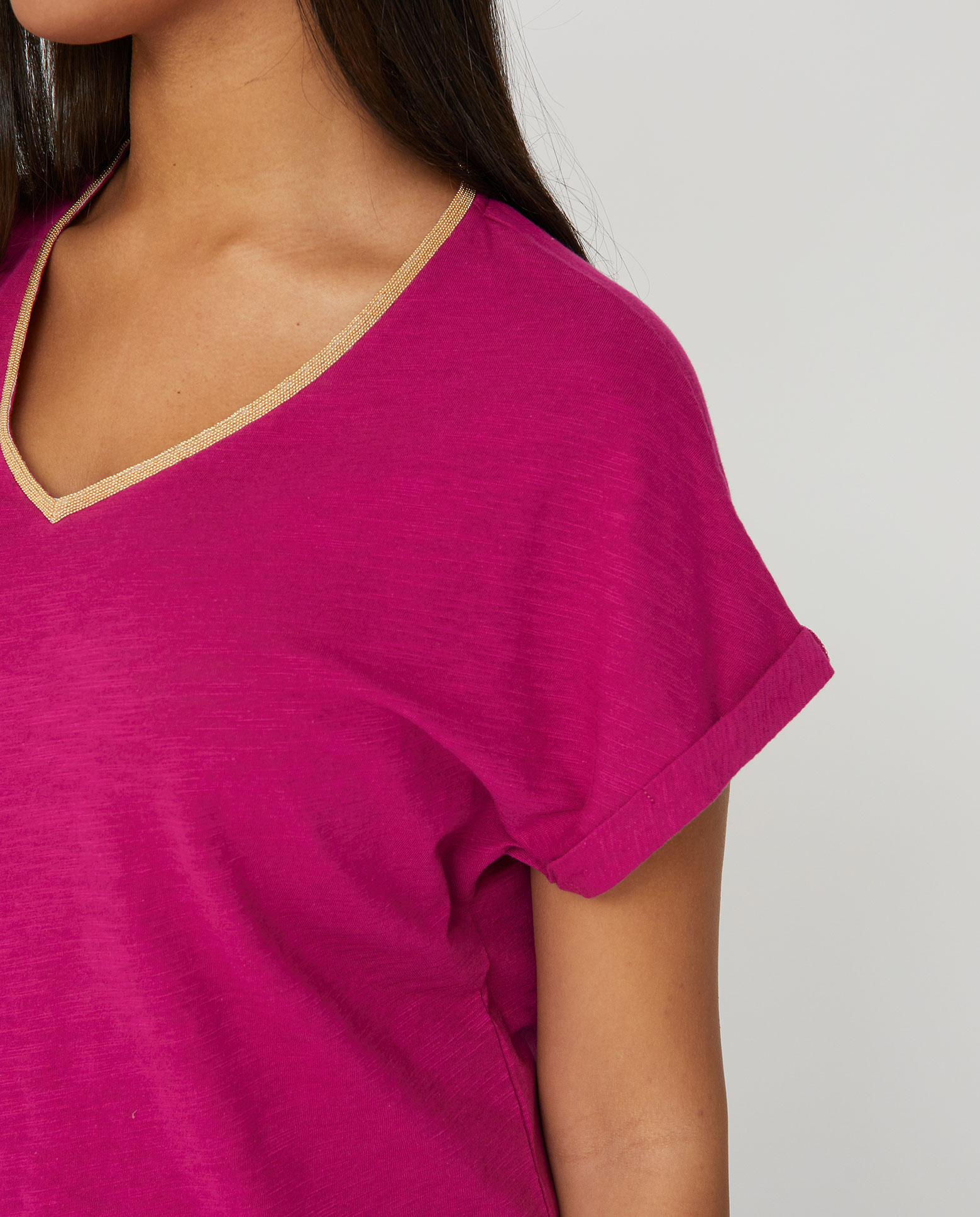 Camiseta escote pico manga corta - October - Magenta Magenta-3