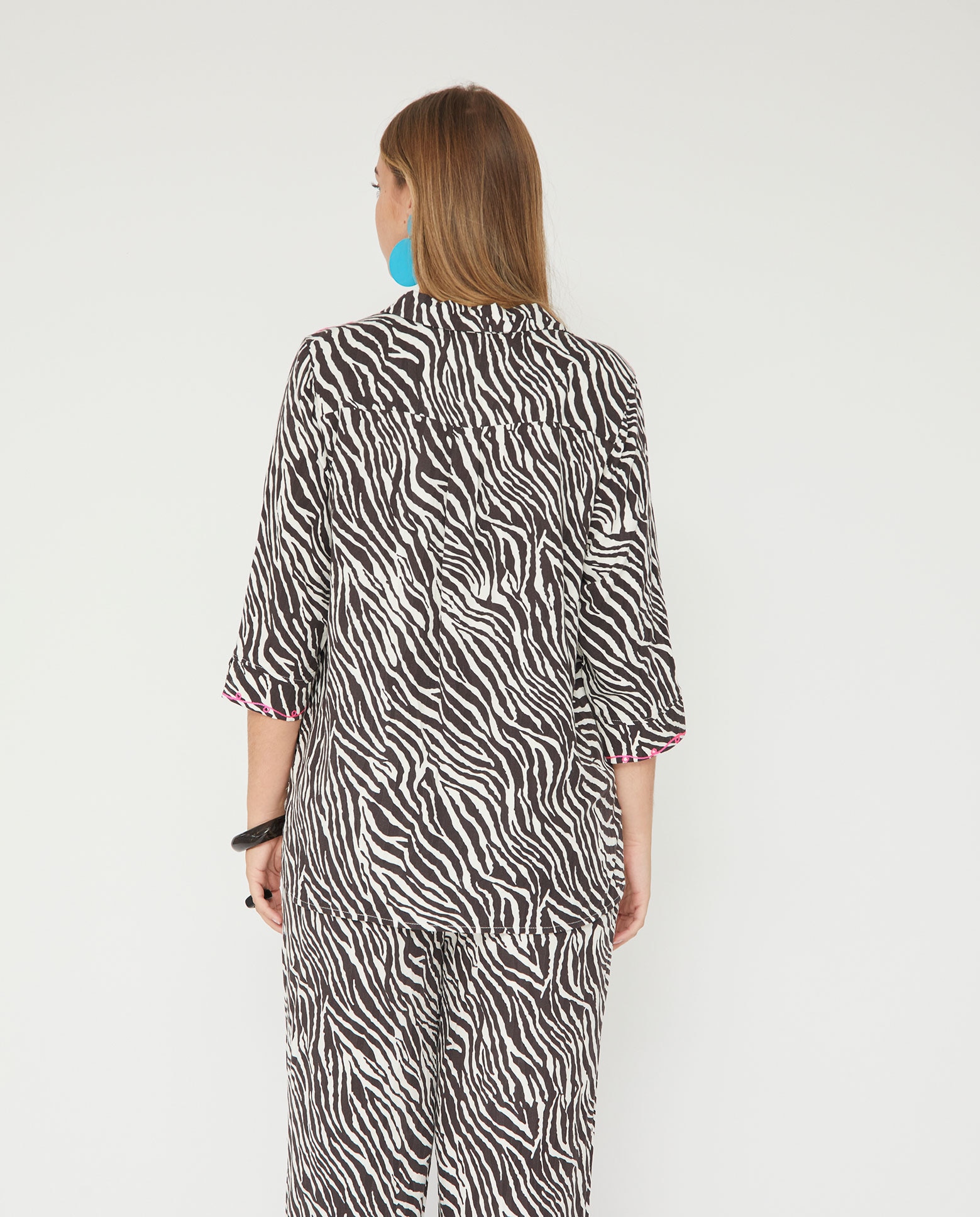 Blusa de mujer estampada con bordado en contraste - October - Marrón Marrón-2