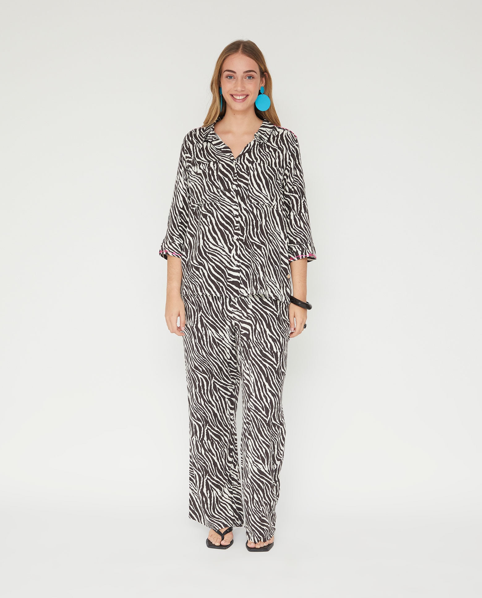 Blusa de mujer estampada con bordado en contraste - October - Marrón Marrón-4