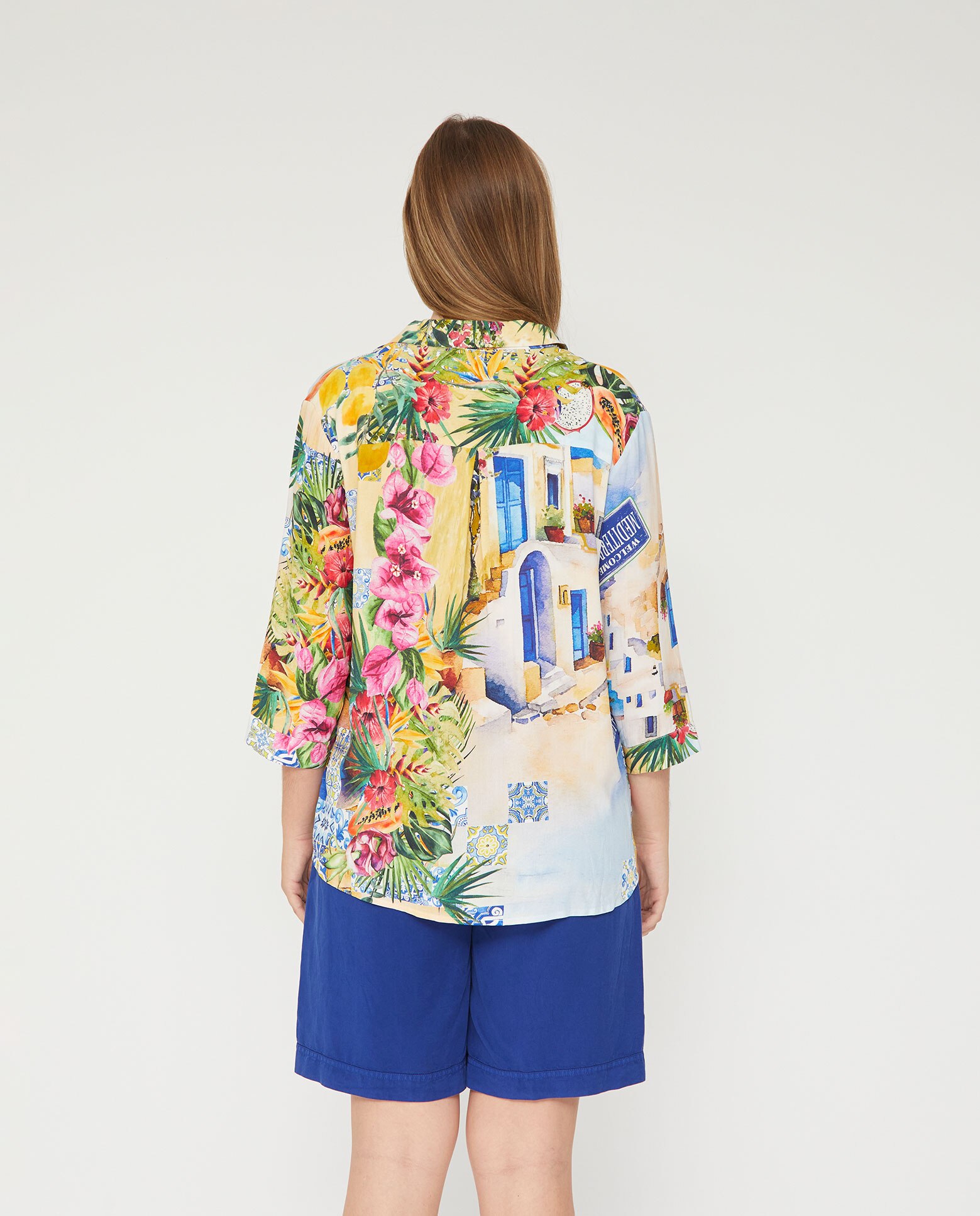 Blusa cuello solapa escote pico con manga tres cuartos - October - Azul Cobalto Azul Cobalto-2