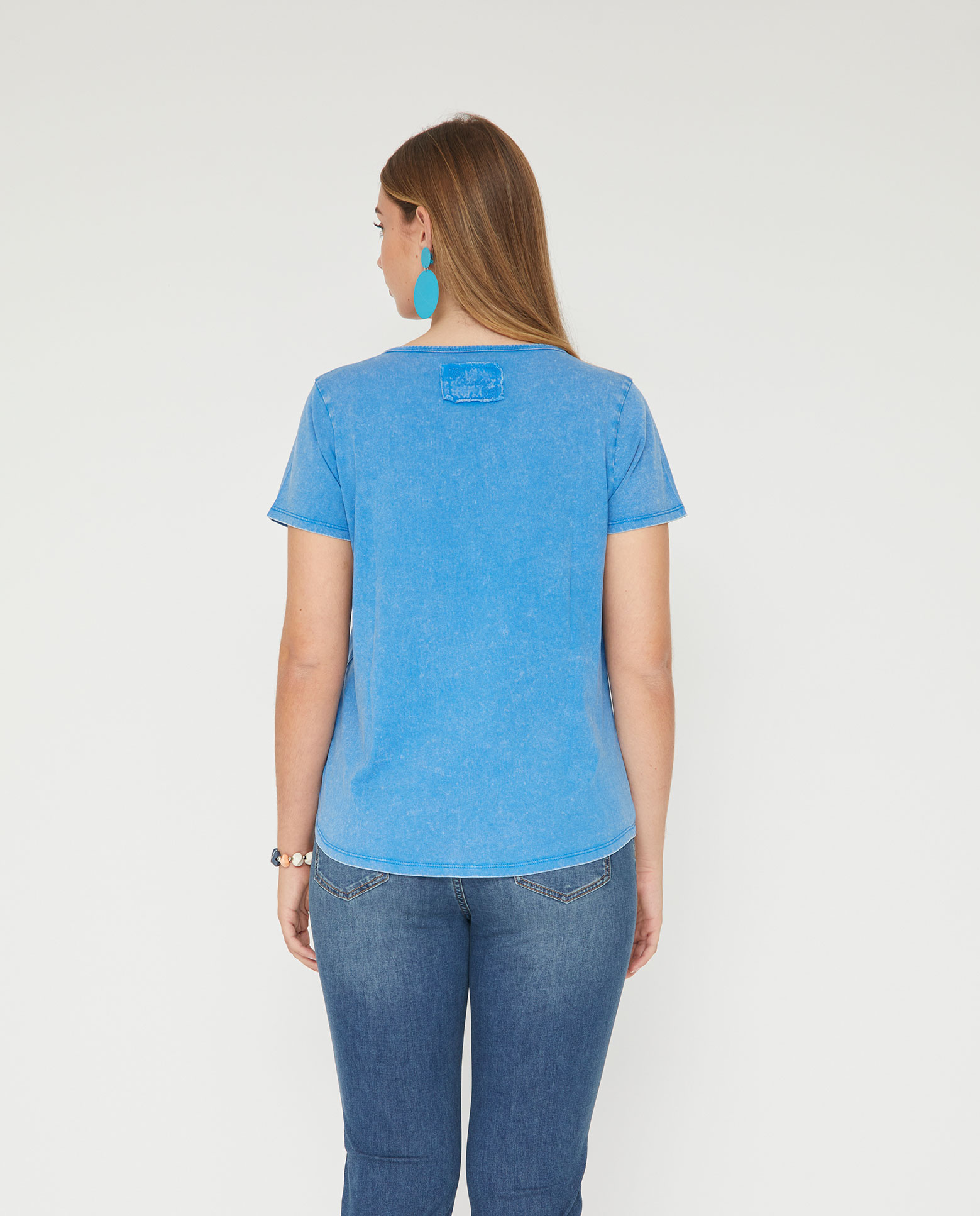 Camiseta de mujer manga corta lavada con fornitura - October - Azul Azul-2