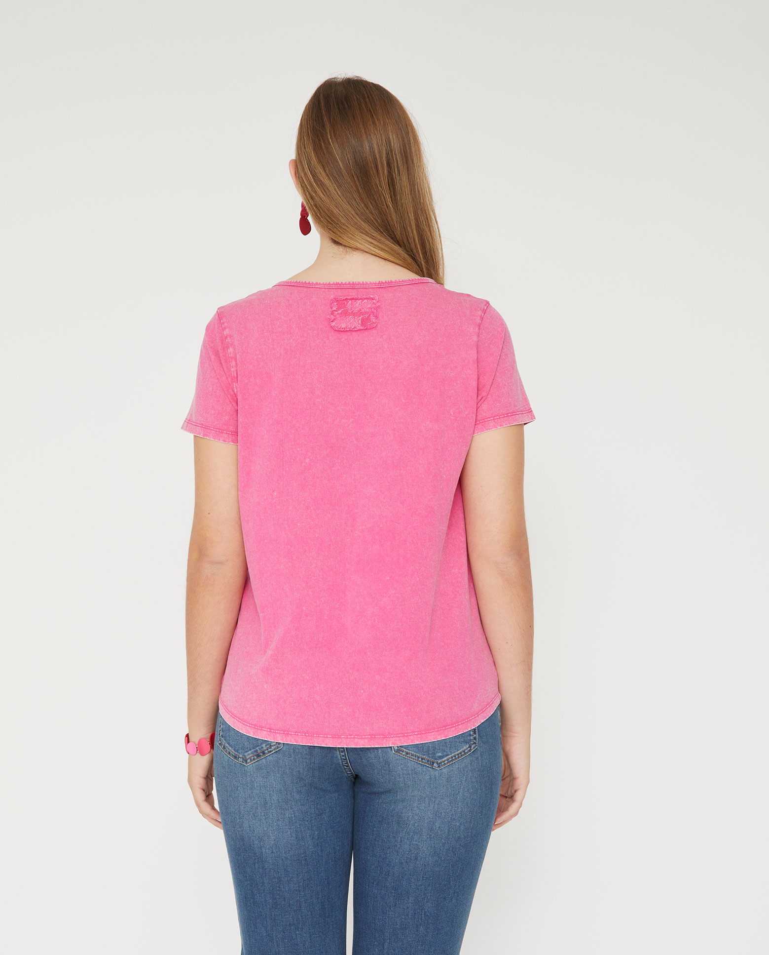 Camiseta de mujer manga corta lavada con fornitura - October - Rosa Rosa-2