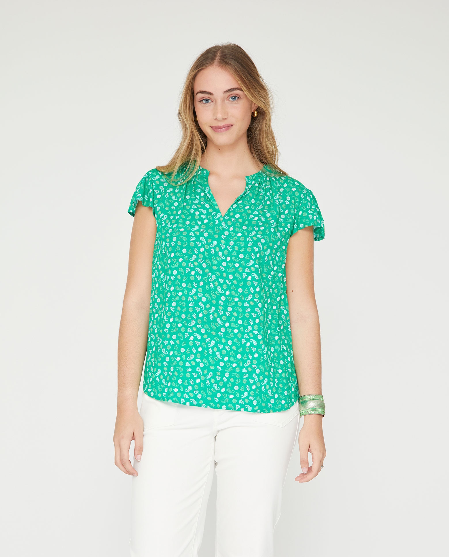 Blusa de mujer basica estampada manga corta - October - Verde Verde-1